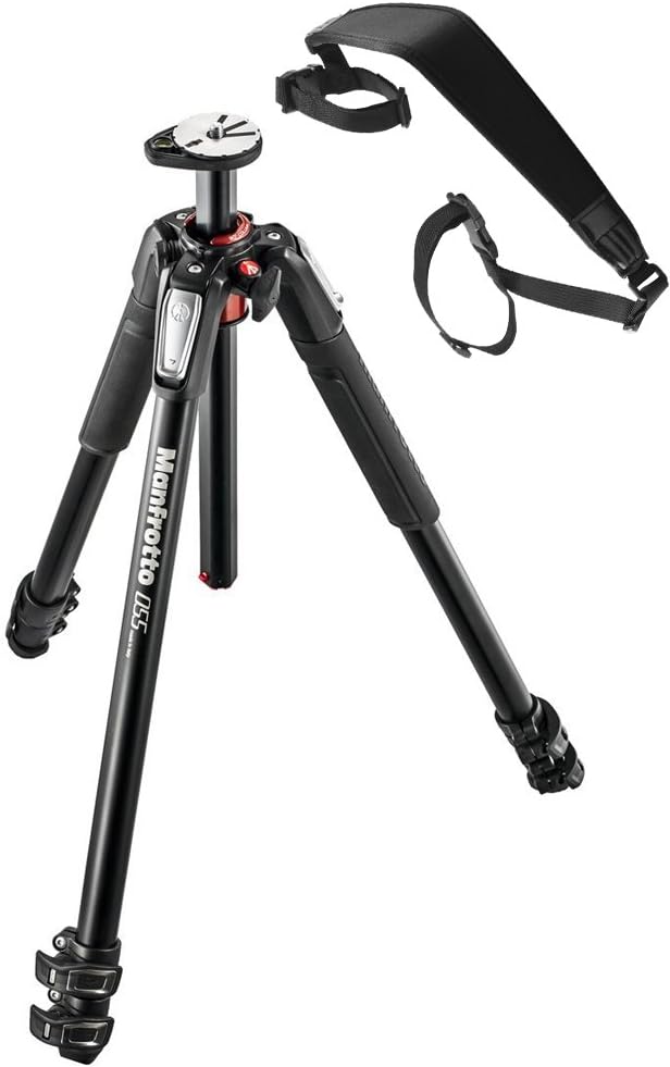 Manfrotto NEW MT055XPRO3 055 Aluminium 3-Section Tripod with Horizontal Column (Black) With A Bonus Zaykir Strap