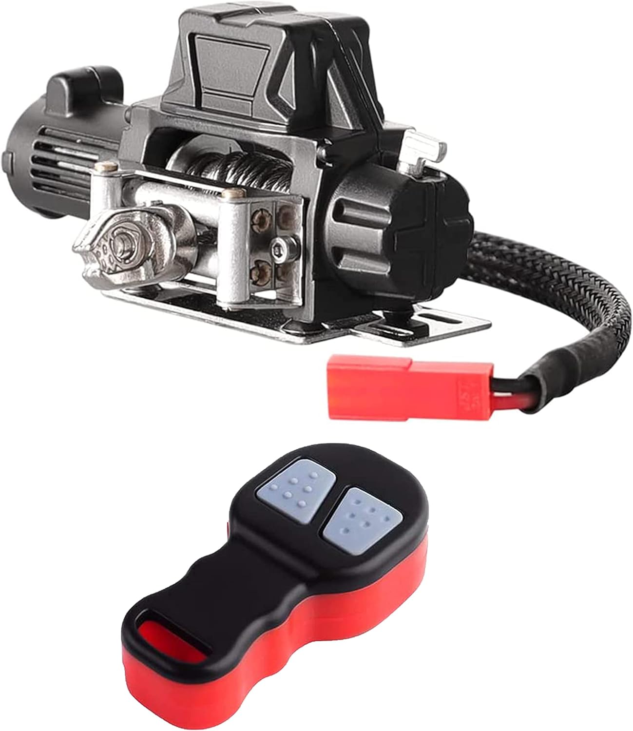 NTFHOBBY 1/10 RC Winch, RC Metal Electric Winch for RC Rock Crawler SCX10 D90 TF2 TRX4 Redcat RC Model Vehicle Upgrade Part Accessory, Black with Radio Controller (JST Plug)