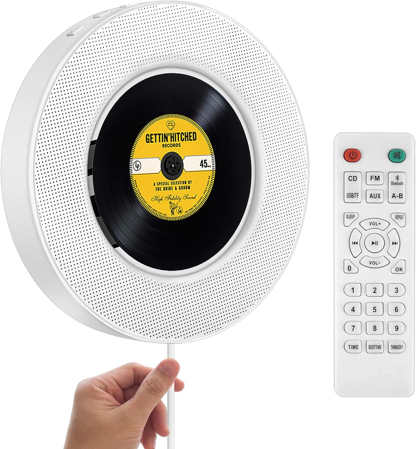 2021 Upgraded Portable CD Player with Bluetooth, FM Radio, Wall Mountable CD Music Player with IR Remote Control, Built-in HiFi Speakers, Support CD, USB, TF, AUX Input, Ideal for Gift and Home Decor Pack of 2