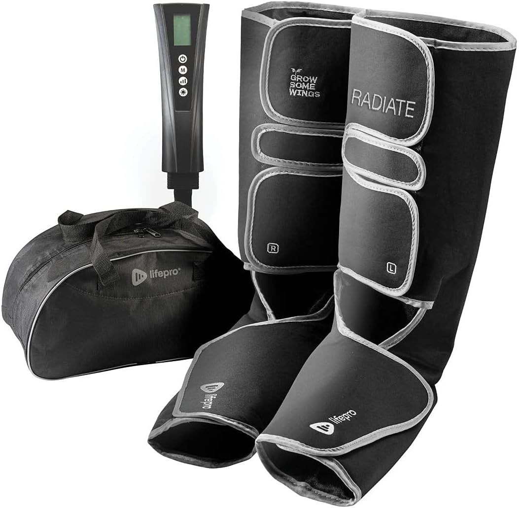 Lifepro Radiate Calf and Foot Massager with Heat - Leg Compression Machine for Circulation, Vein Support, Joints, Muscle Pain Relief, Athlete Recovery - 6 Massage Modes, Heated Foot Massage