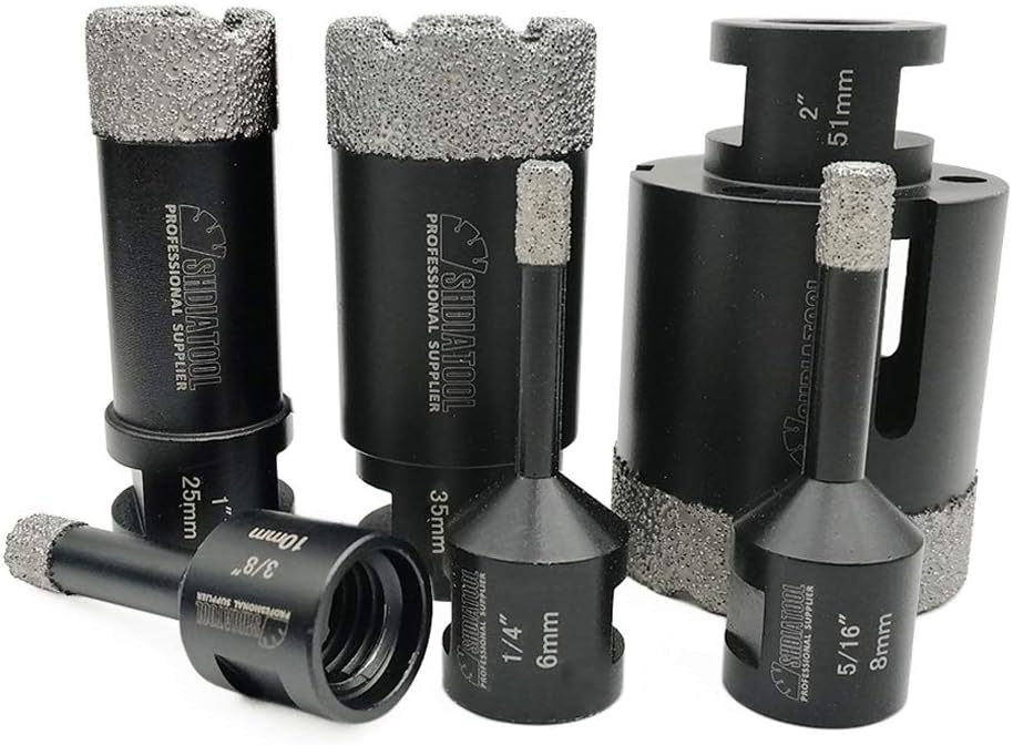 SHDIATOOL 6PCS Diamond Core Drill Bits Set for Porcelain Tile Granite Marble Stone Brick Vacuum Brazed Hole Saws 06 08 10 25 35 51mm