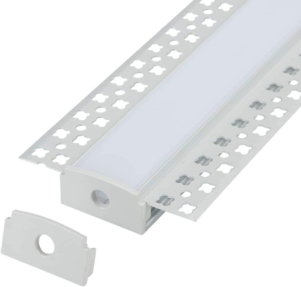 5-Pack 6.6FT/2 Meter Plaster-in Recessed Slim LED Aluminum Channel with Flange for LED Strip, Aluminium LED Profile with Clip-in Diffuser and End Caps