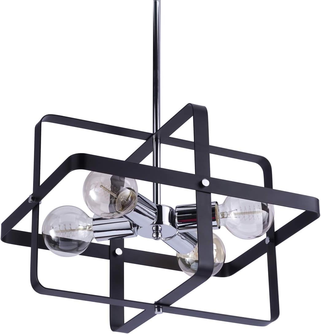 VILUXY Contemporary Geometric Pendant Light Fixture with Black Shade for Dining Room, Bedroom, Living Room Kitchen Island, Foyer 4-Light