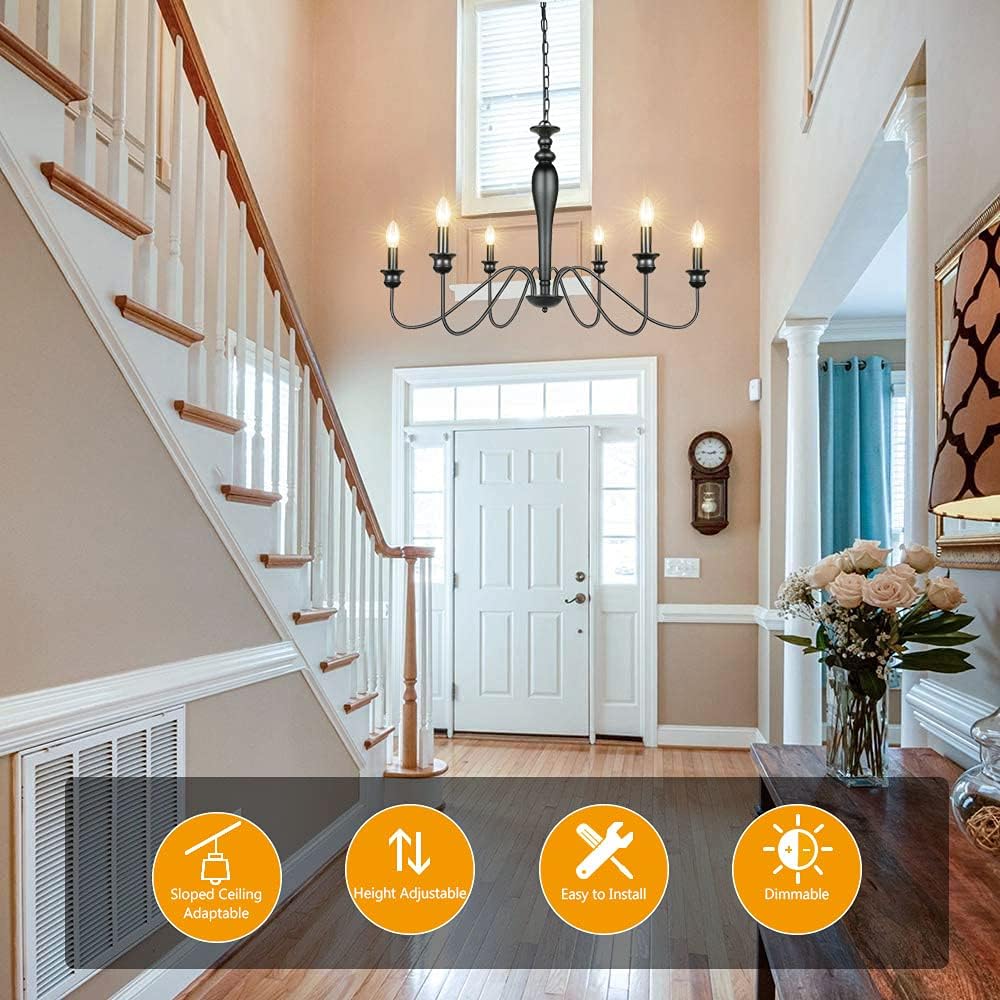 Derksic 6-Light Farmhouse Chandelier Black Iron Chandeliers Rustic Industrial Candle Chandelier for Dining Room Living Room Kitchen Bedroom Foyer Barn