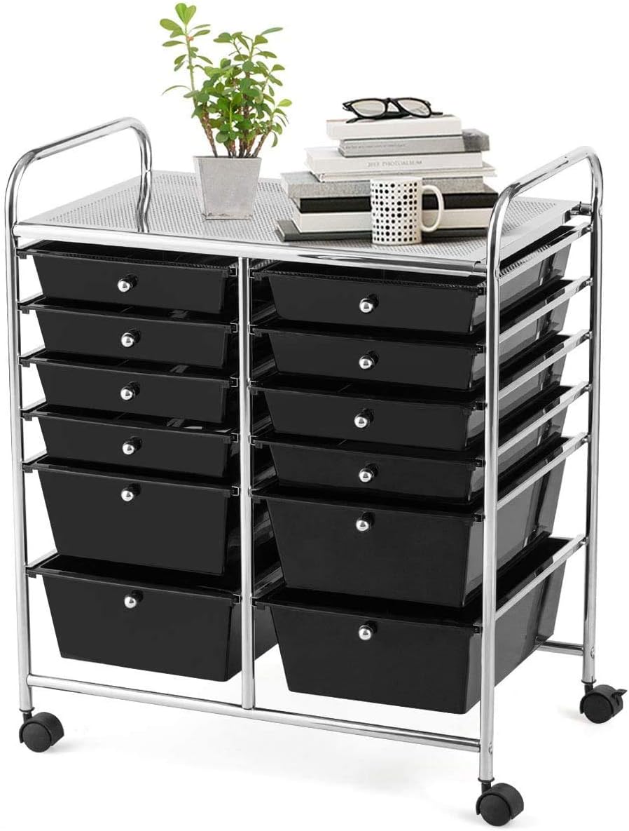 Giantex 12 Drawer Rolling Storage Cart Tools Scrapbook Paper Office School Organizer (White) Pack of 2