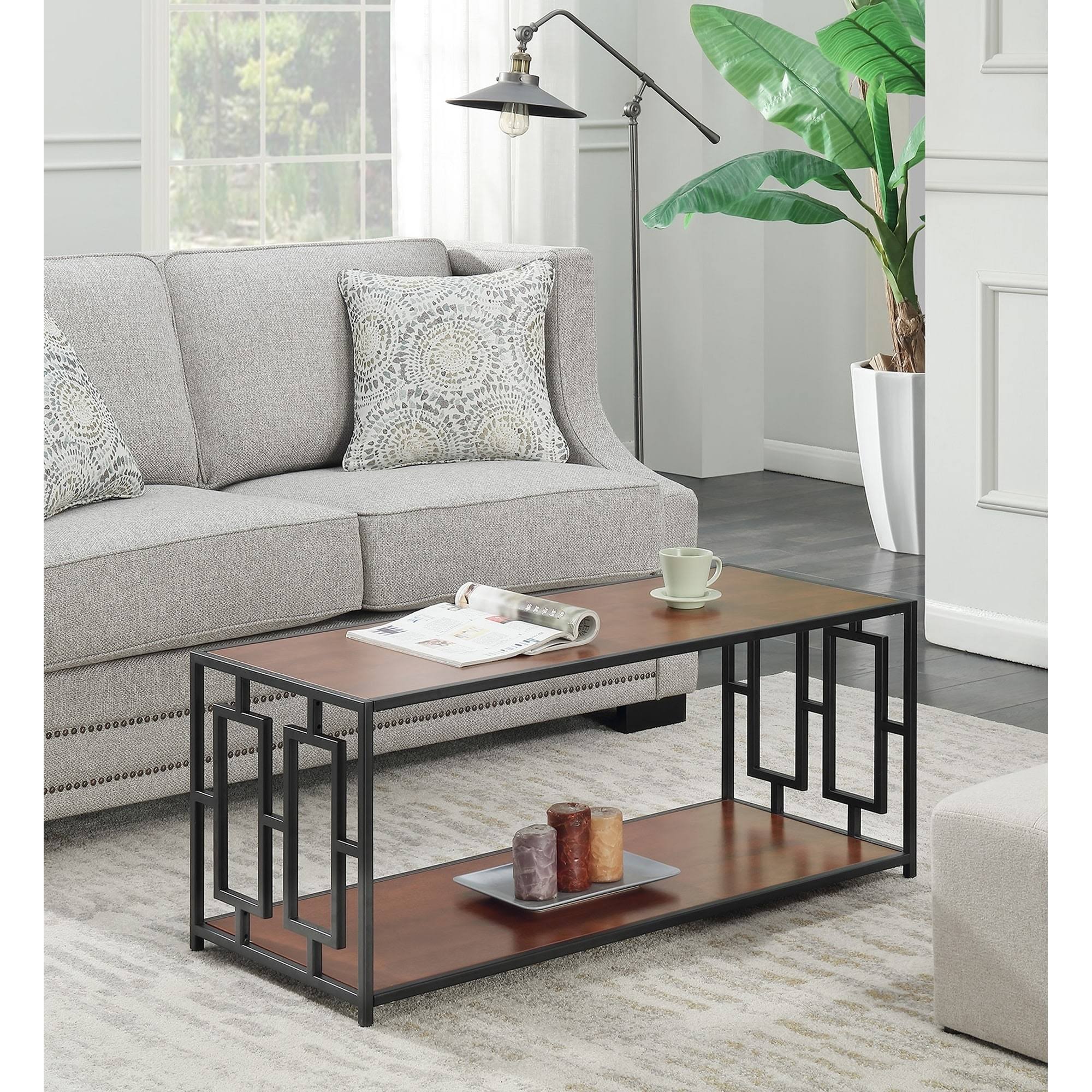 Convenience Concepts Town Square Metal Coffee Table in Cherry and Black