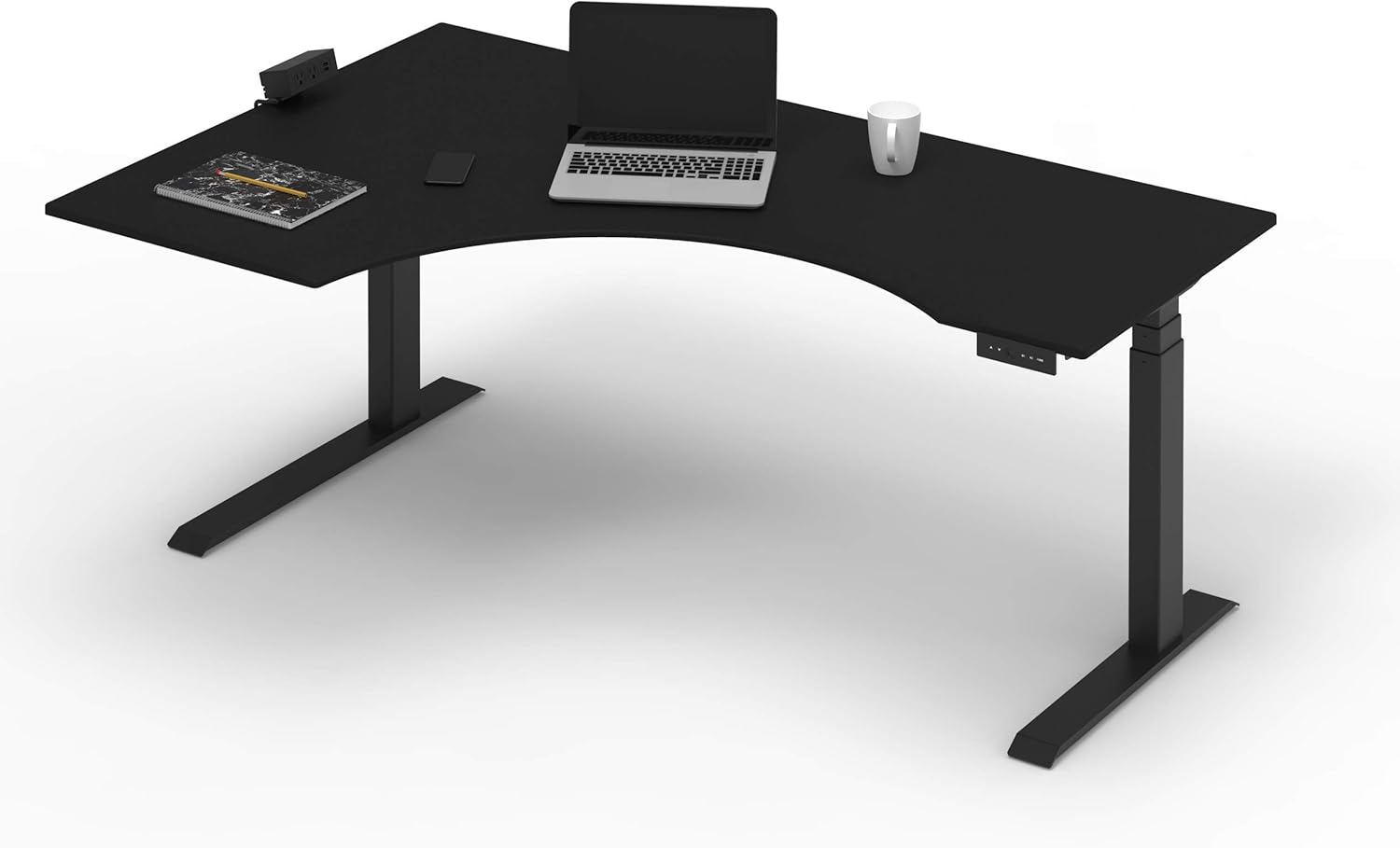 Stand Up Desk Store Electric Adjustable Height Curved Corner L-Shaped Standing Desk with Programmable Memory (Black, Left-Return, 71