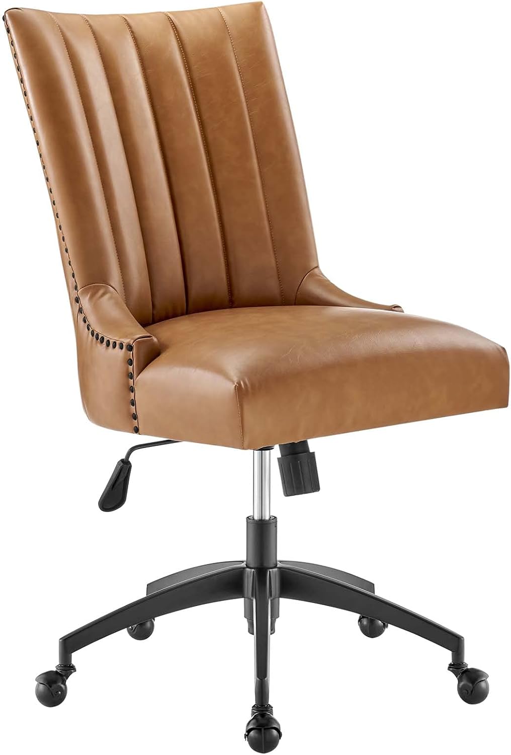 Modway Empower Channel Tufted Vegan Leather Office Chair in Black Tan