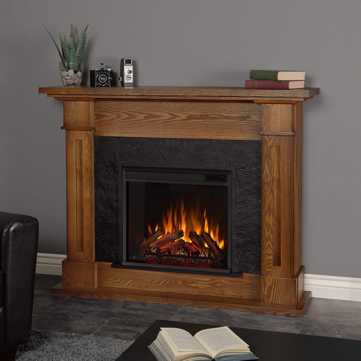 Real Flame Burnished Oak Kipling Electric Fireplace, Medium