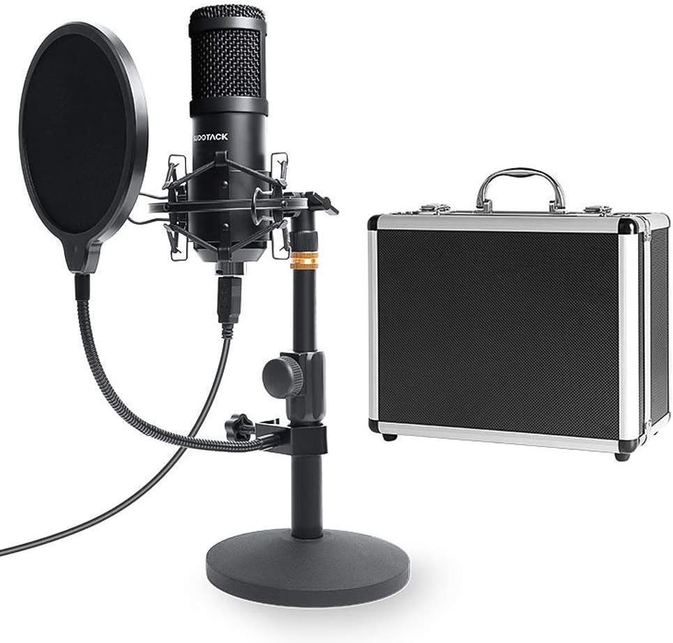 USB Streaming Podcast PC Microphone with Aluminum Storage Case,SUDOTACK Professional 192kHz/24Bit Studio Cardioid Condenser Mic Kit with Sound Card Desktop Stand Shock Mount for Skype Youtuber Gaming Pack of 2