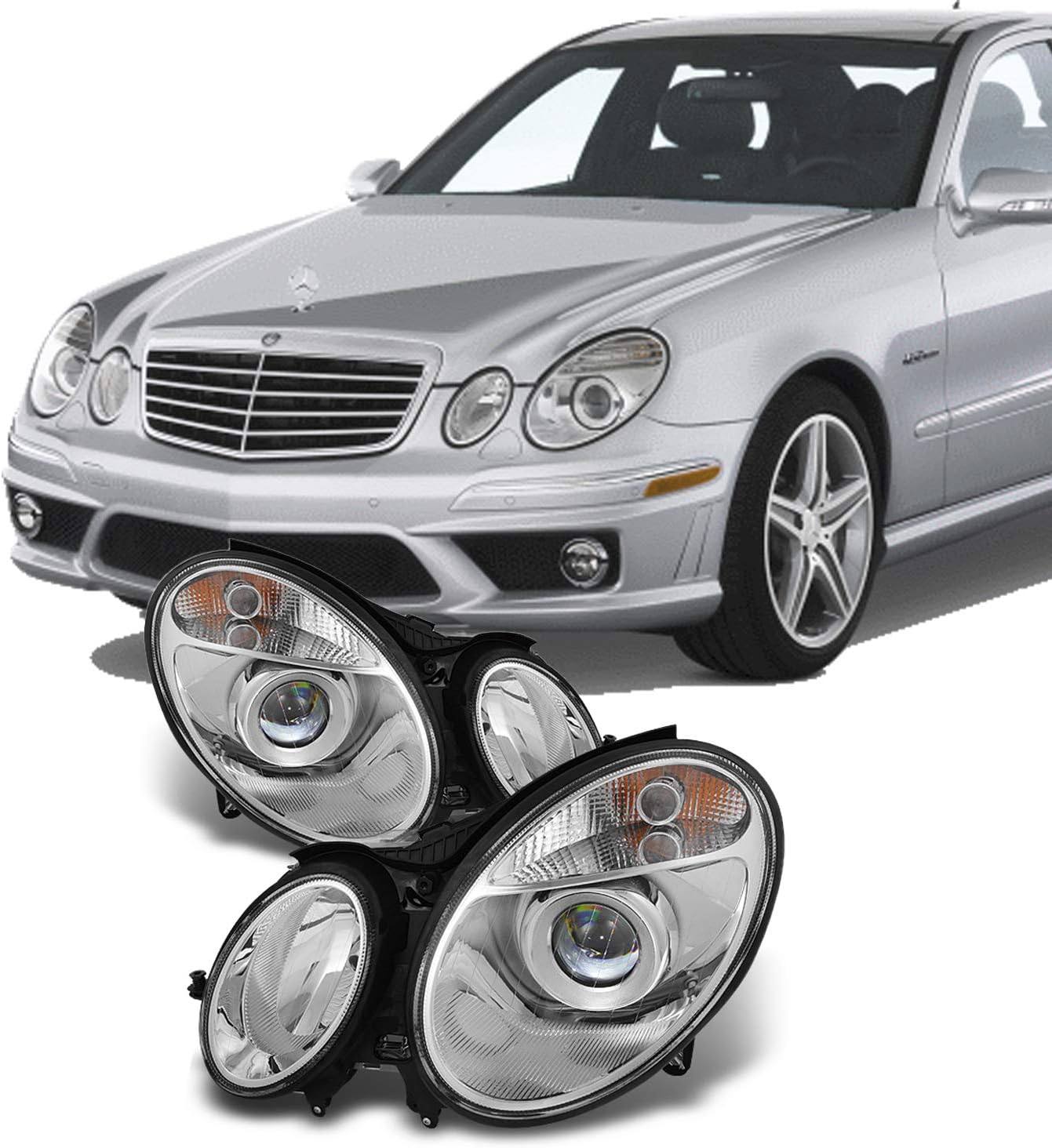 AKKON - For Mercedes Benz E-Class Halogen Type Projector Headlights Left + Right Side Replacement Pair Set