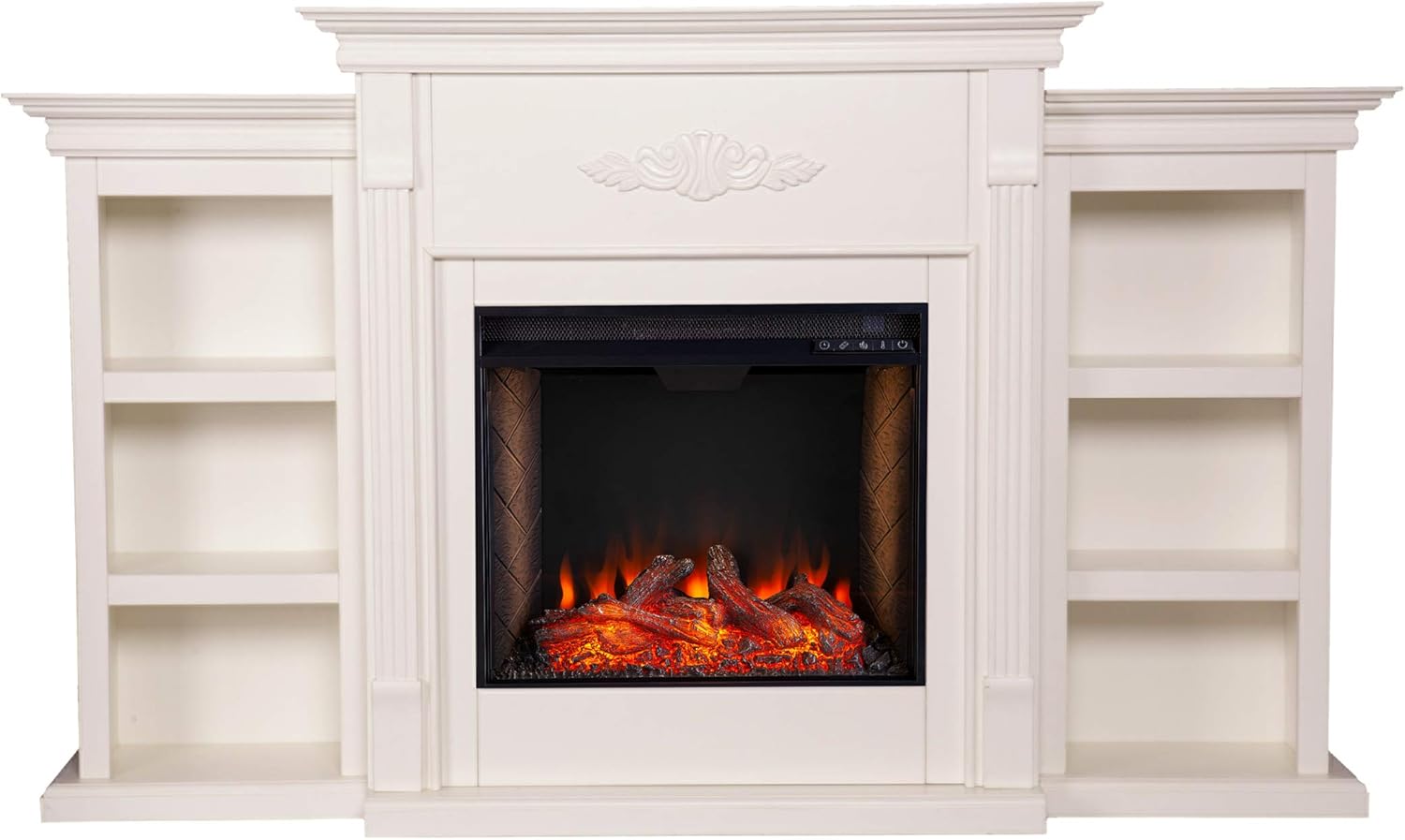 SEI Furniture Tennyson Alexa-Enabled Electric Bookcases Fireplace, Ivory