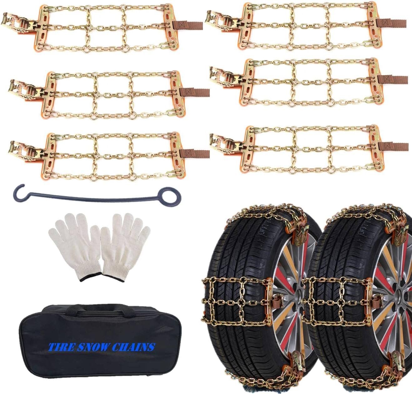 FUN-DRIVING 2021 Upgraded Snow Chains, Tire Snow Chains for Car SUV Truck RV of Tire Width 215-285 mm (8.5-11.2 inch),Heavy Duty,Thickened,Adjustable,Durable (6 Pack) Pack of 2