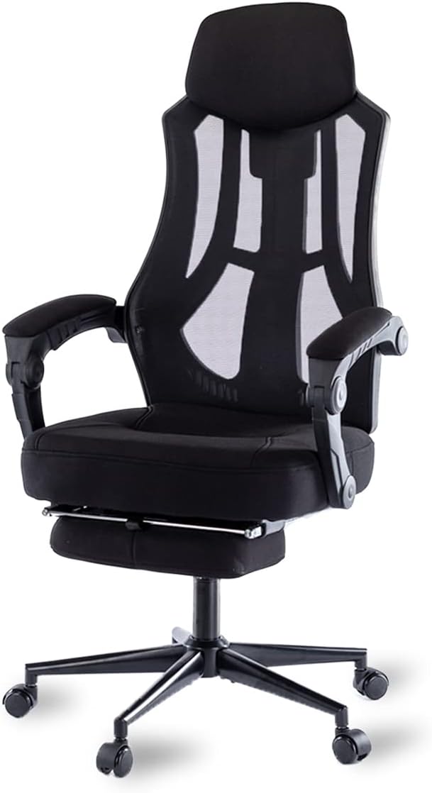 FALUODA Ergonomic Home Office Chair, High Back Reclining Desk Chair with Footrest and Lumbar Support, Computer Gaming Chair Height Adjustable, Breathable Mesh Back (01, White)