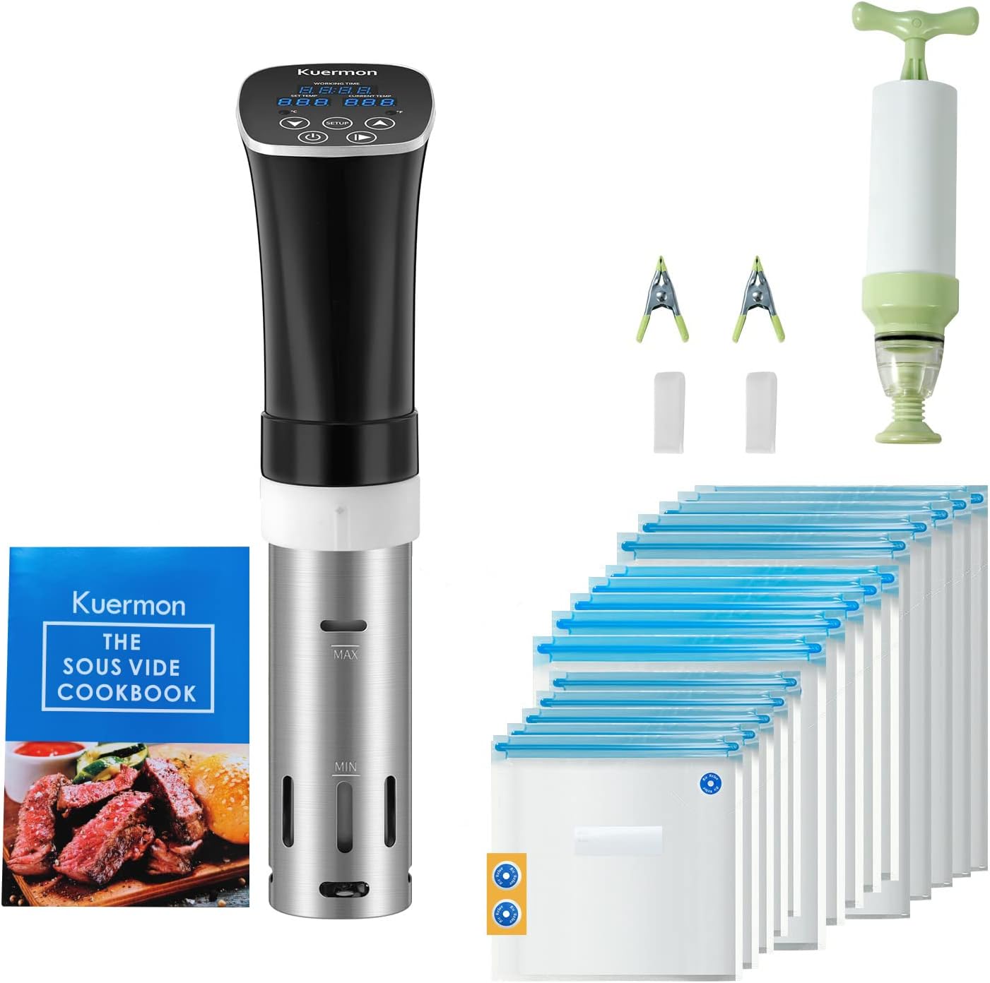 Kuermon Sous Vide Cooker Accurate Temperature Digital Timer Thermal Immersion Circulators Ultra-Quiet 1000 Watts for Kitchen (SV288（IPX7）)
