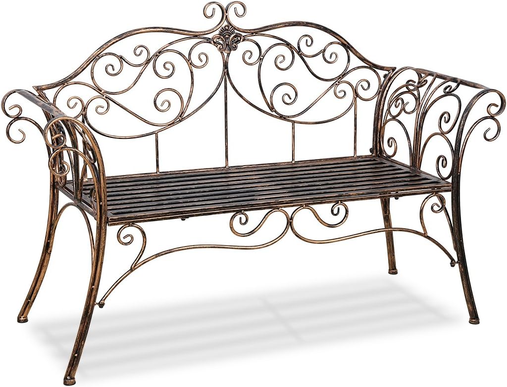 Antique Metal Garden Bench Chair 2 Seater for Garden, Yard, Patio, Porch and Sunroom (Black)