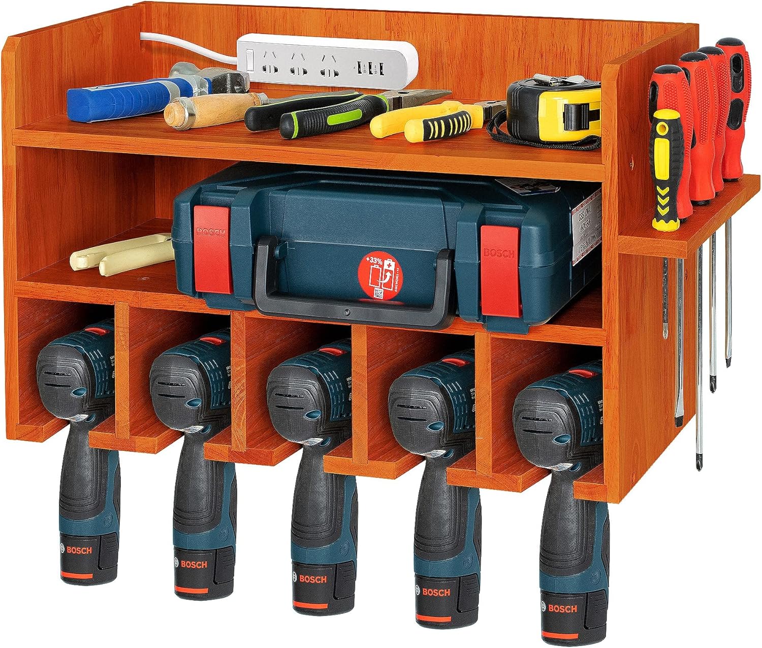 Mayyol Power Tool Storage Organizer, Brown Drill Holder Wall Mount Drill Charging Station Garage Tool Cabinet, Hanging Screwdriver Rack Organization for Home, Workshop, Workbench, Easy to Install Pack of 2