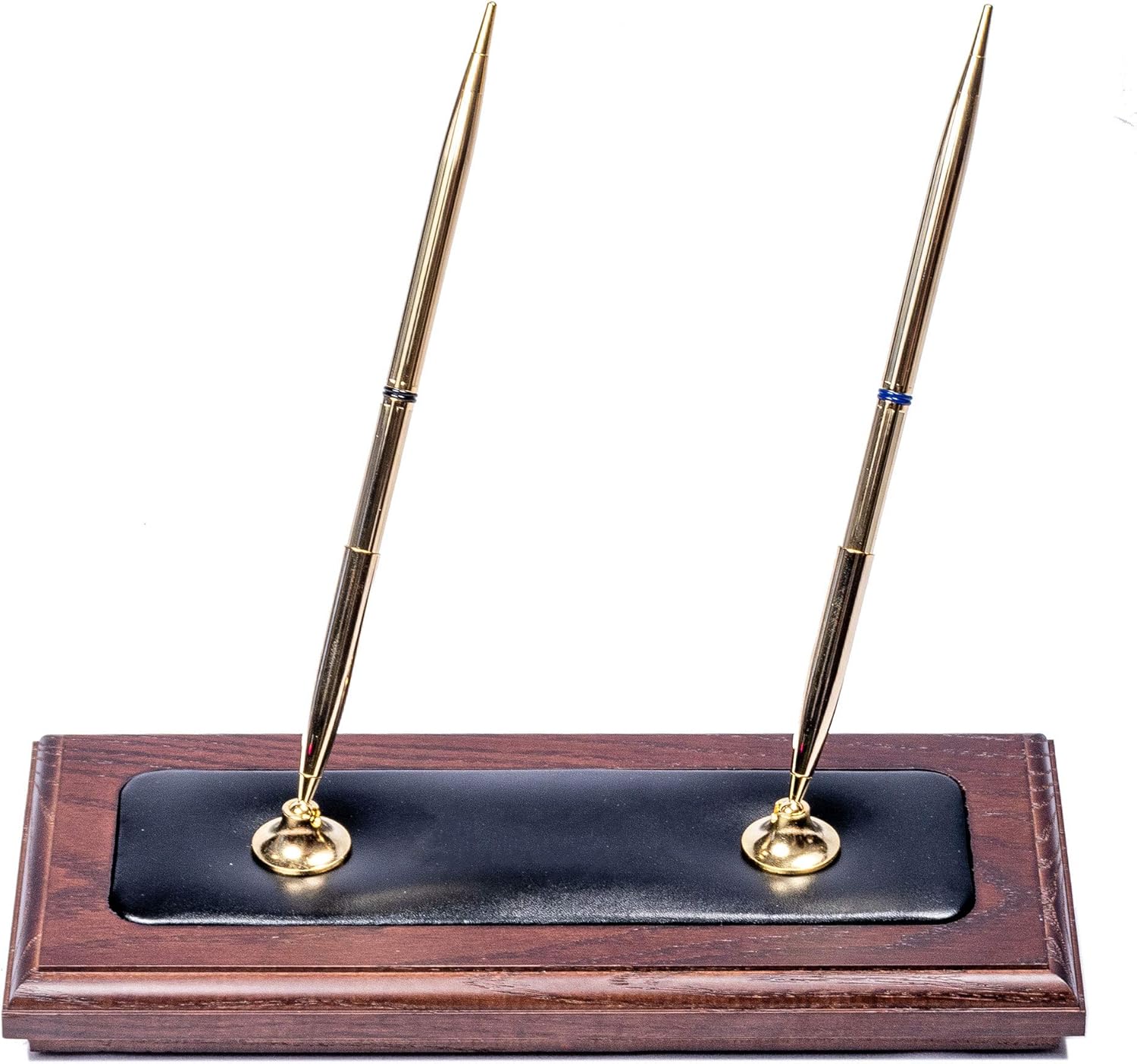 Dacasso A8404 Walnut and Leather Double Pen Stand Pack of 2