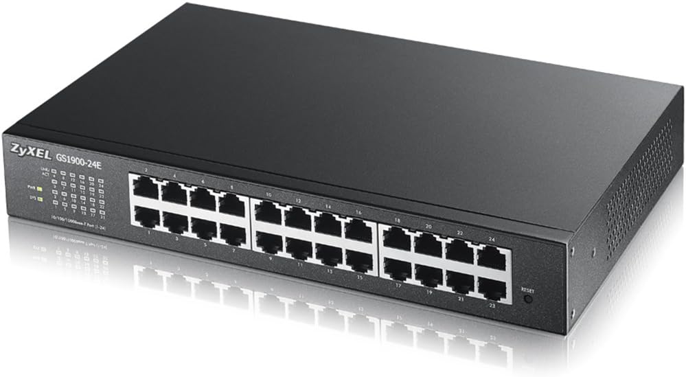 Zyxel 24-Port Gigabit Switch | Smart Managed | Desktop/Rackmount and Fanless | VLAN, IGMP, QoS [GS1900-24E]