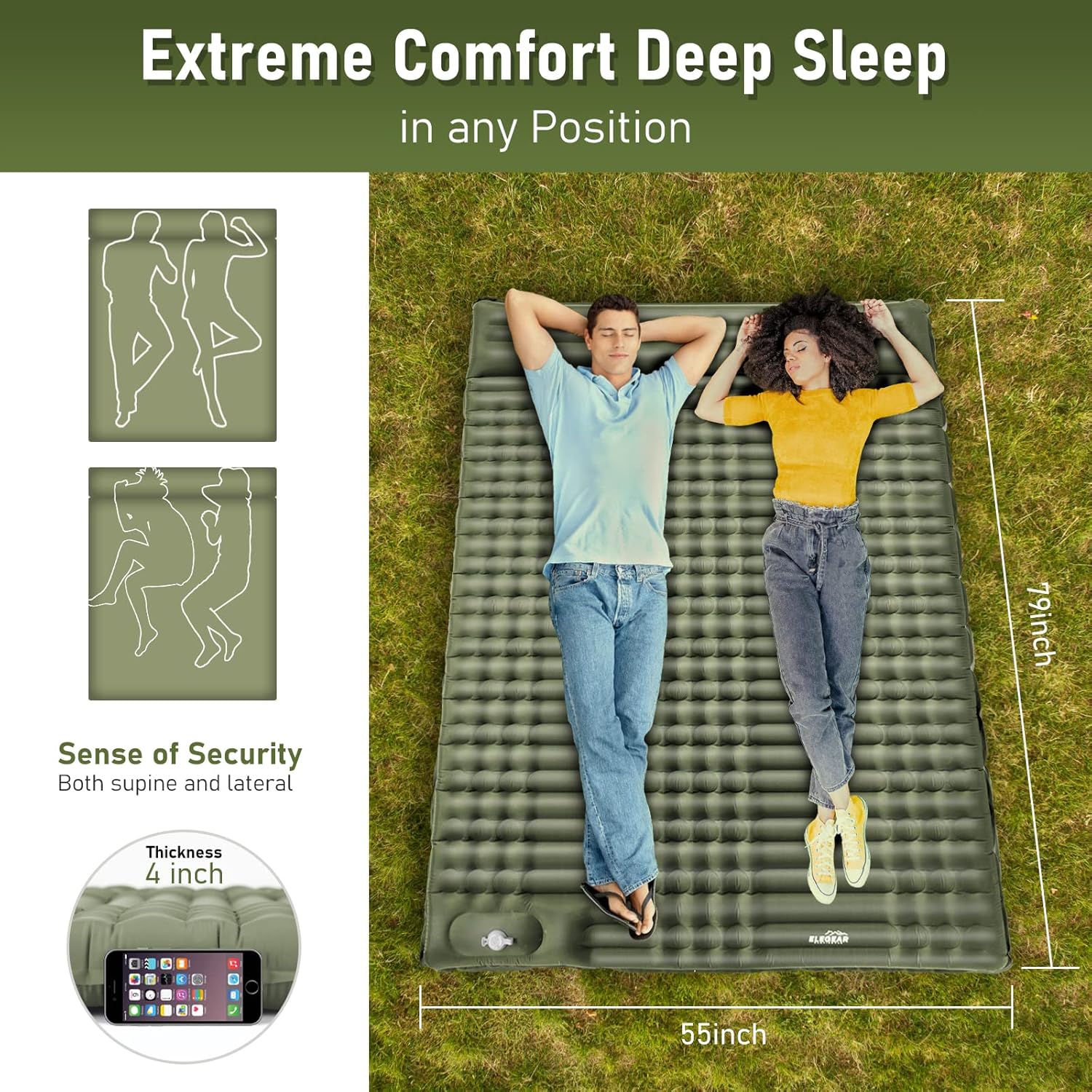 Elegear Double Sleeping Pad for Camping, Ultralight Self Inflating Camping Pad 2 Person with Pillow 4