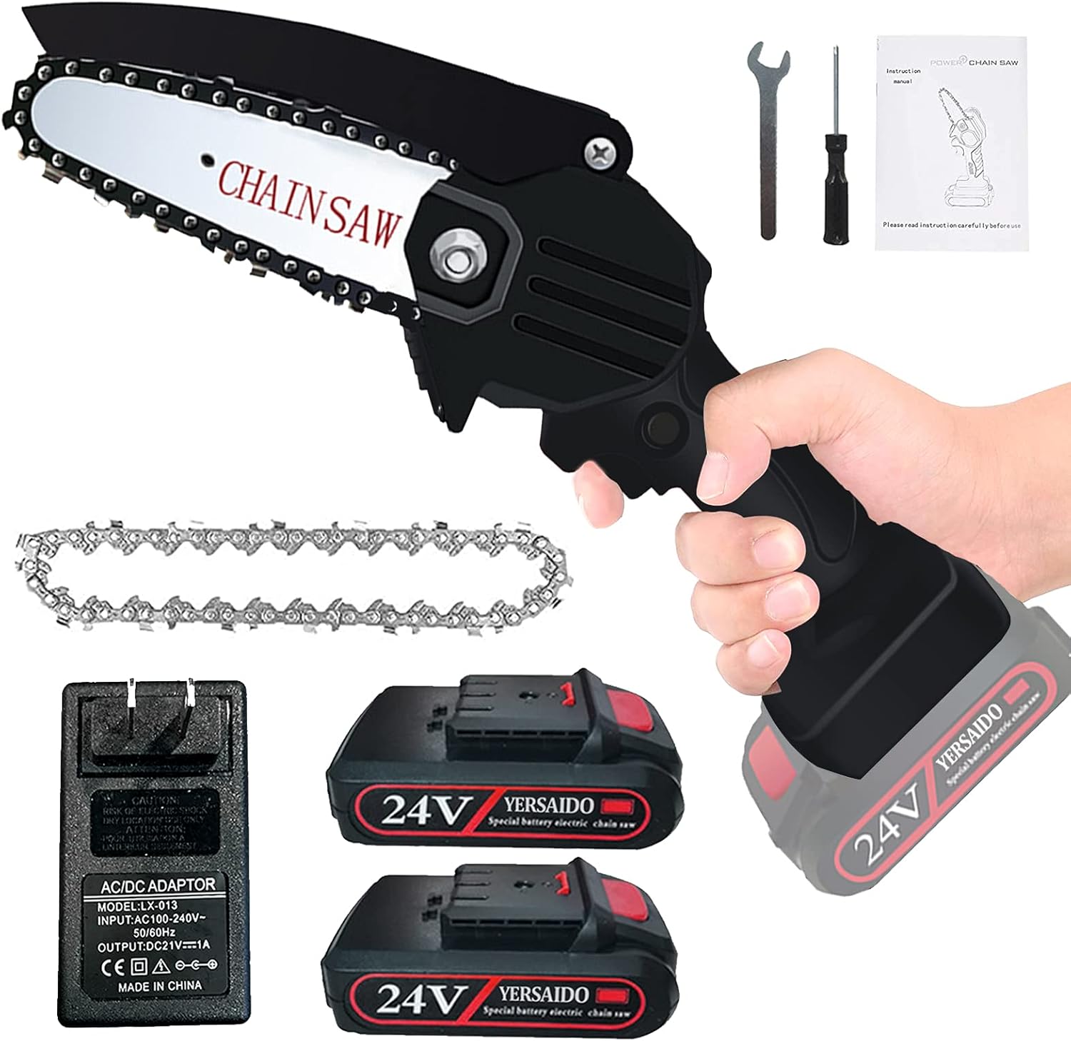 Mini Chainsaw, YERSAIDO 4-Inch Cordless Chainsaws Pruning Shears 24V Rechargeable Electric Power Chainsaw for Courtyard Garden Tree Branch Wood Cutting (2 Batteries) Pack of 2