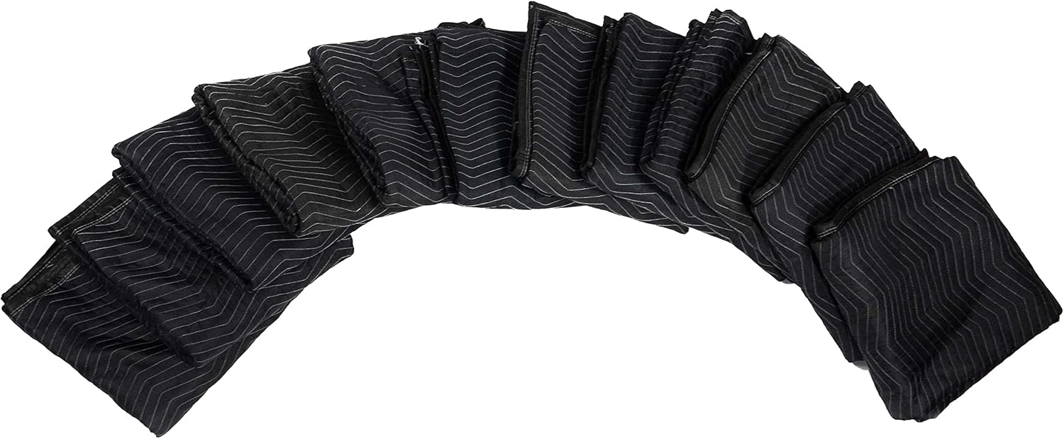 US Cargo Control Preferred Mover Moving Blankets - 80 Inches Long By 72 Inches Wide - Strong and Durable Black Polyester Material - Protect Your Valuables During A Move Or While In Storage - 12 Pack