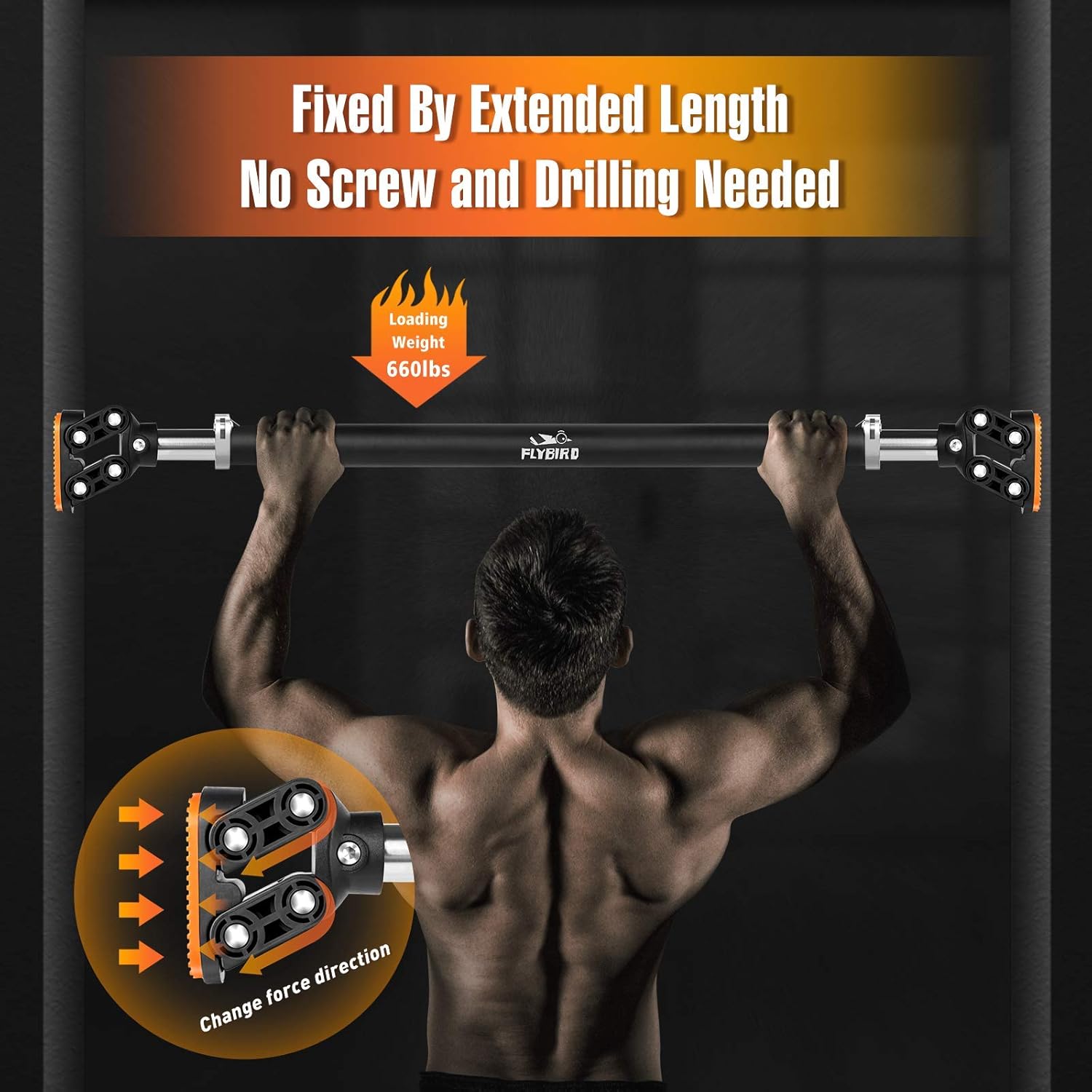 FLYBIRD Pull Up Bar with No Screws for Doorway,Trainer Chin Up Bar with Locking Mechanism Max Load 660lbs Home Gym Upper Body Workout Pack of 2