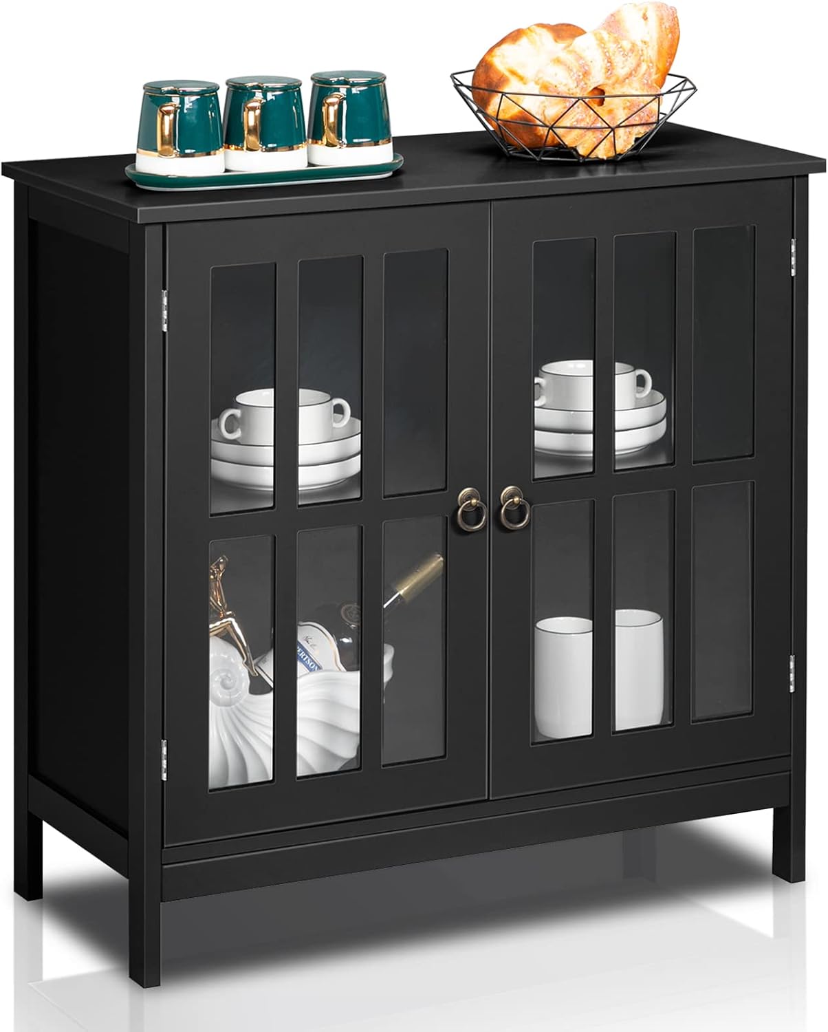 VINGLI Buffet Cabinet Kitchen Buffets & Sideboards Dining Buffet Cabinet with Storage Small Accent Cabinet with Transparent Doors for Kichen, Dining Room, Living Room, White