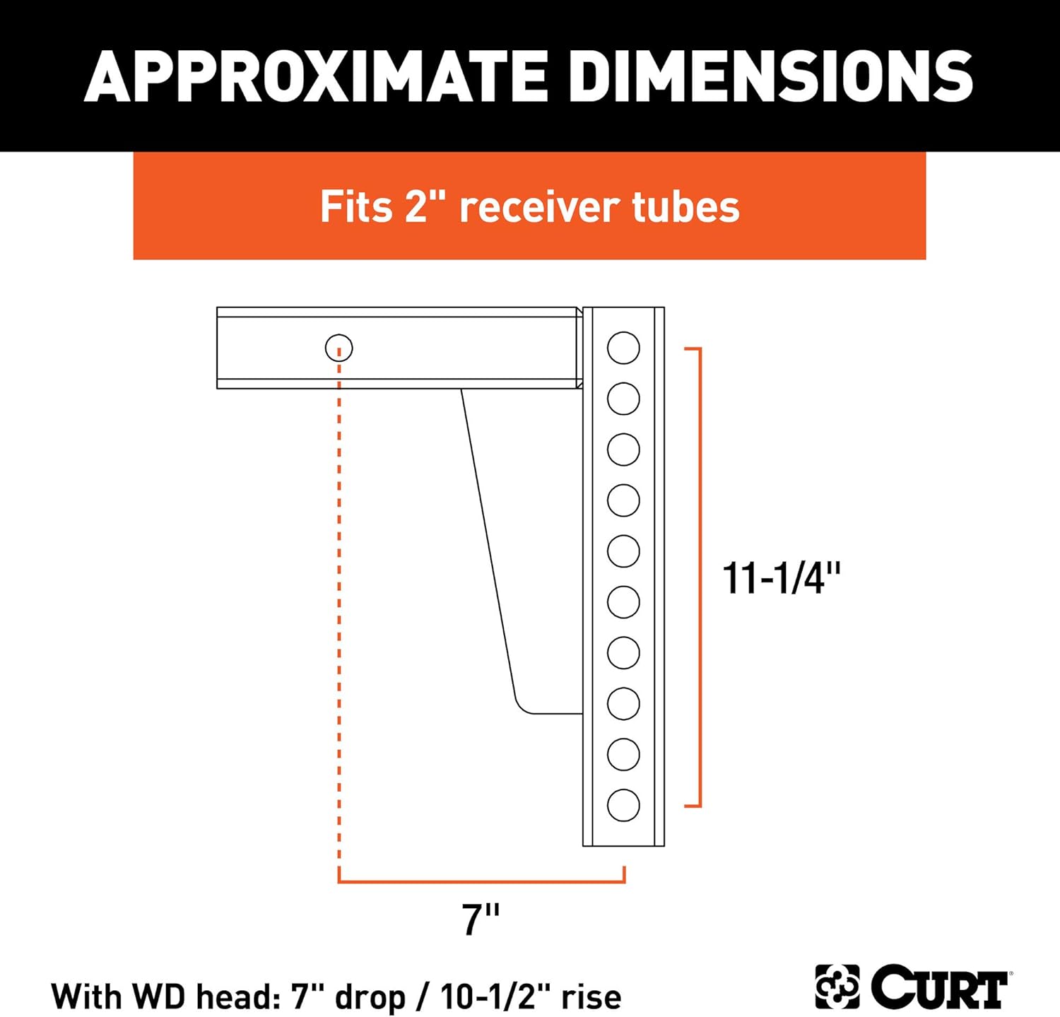 CURT 17123 Replacement Weight Distribution Hitch Shank, 2-Inch Receiver, 7-Inch Drop, 10-1/2-Inch Rise