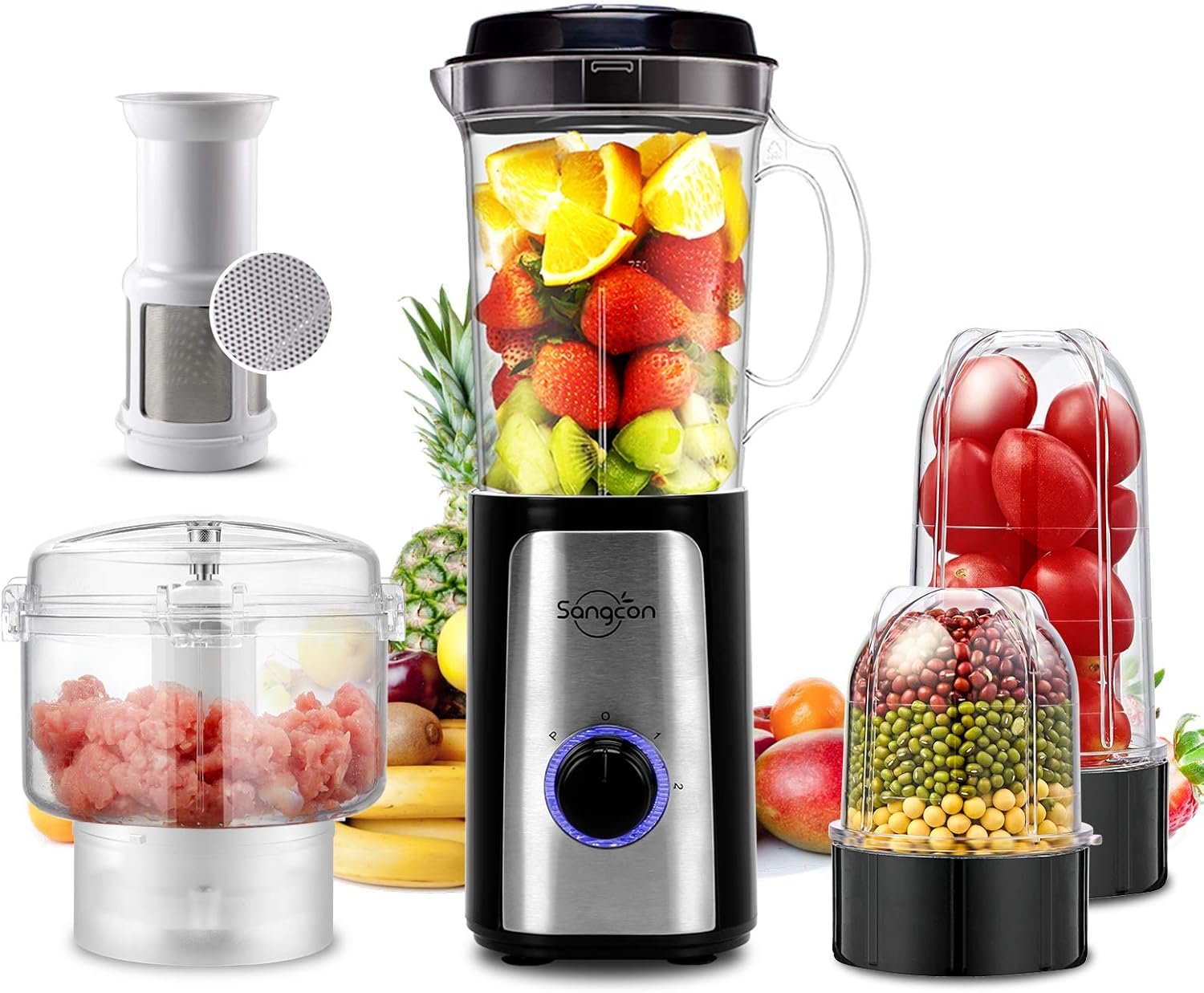 5 IN 1 Small Food Processor and Blender Combo for Kitchen, Mini Electric Food Chopper for Meat and Vegetable, 350W High Speed Blenders with 2 Speeds and Pulse for Smoothies and Shakes Pack of 2