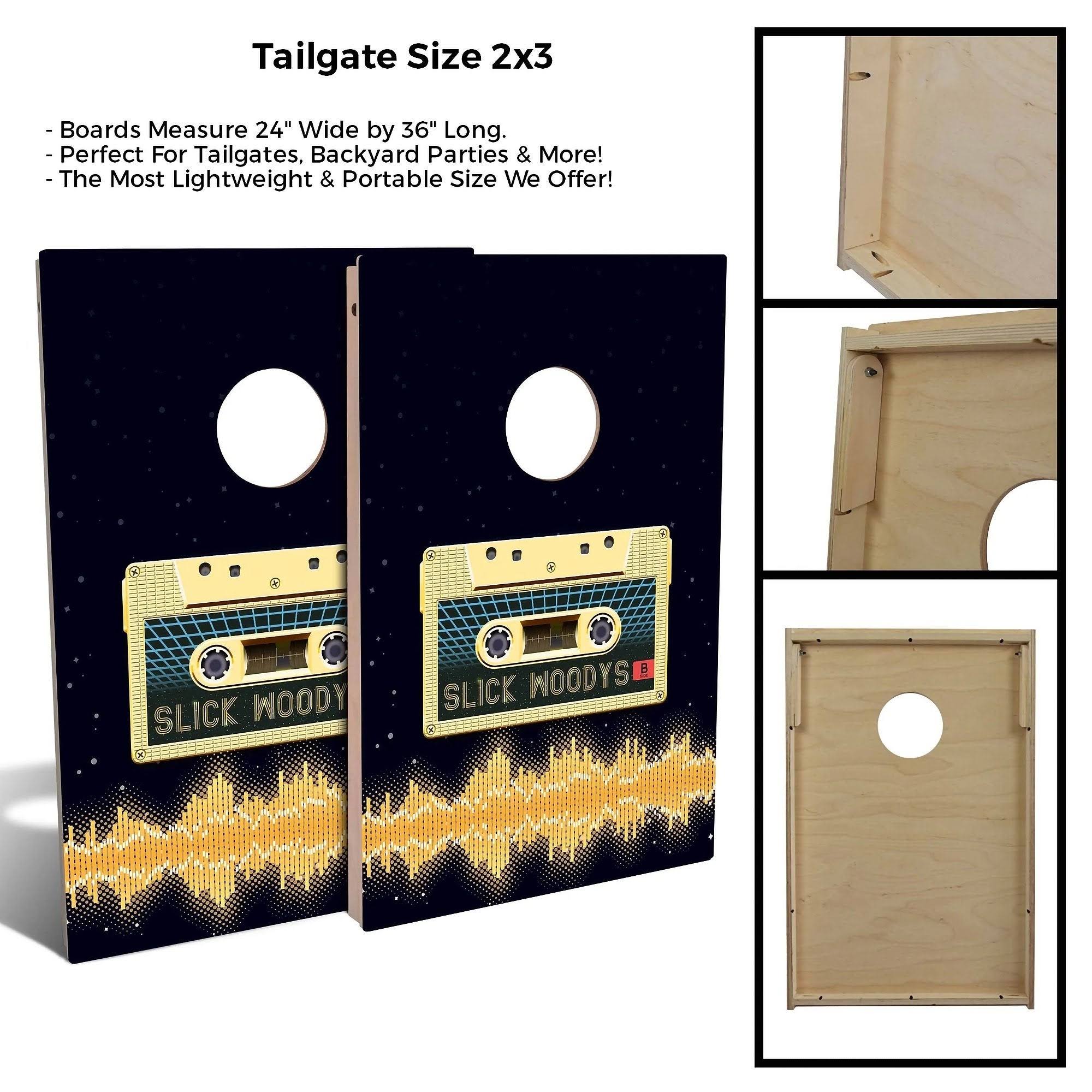 Retro Mixtape Cornhole Board Set - Choose Your Options No Accessories 2x3 Boards (24x22 x 36x22)