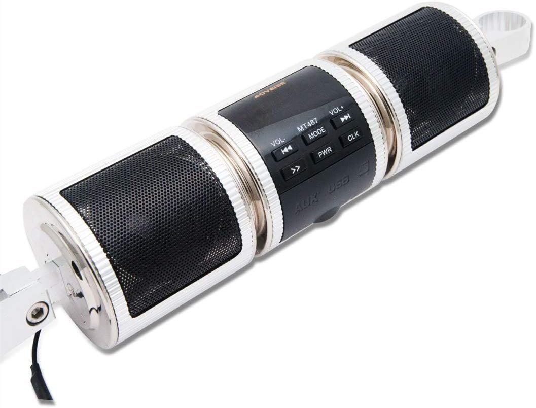 Motorcycle Bluetooth with Fm Radio, Maso Waterproof 12V Bike HiFi with Stereo Sound System for ATV Jet Ski Radio Remote Alarm MP3 Player Black Silver