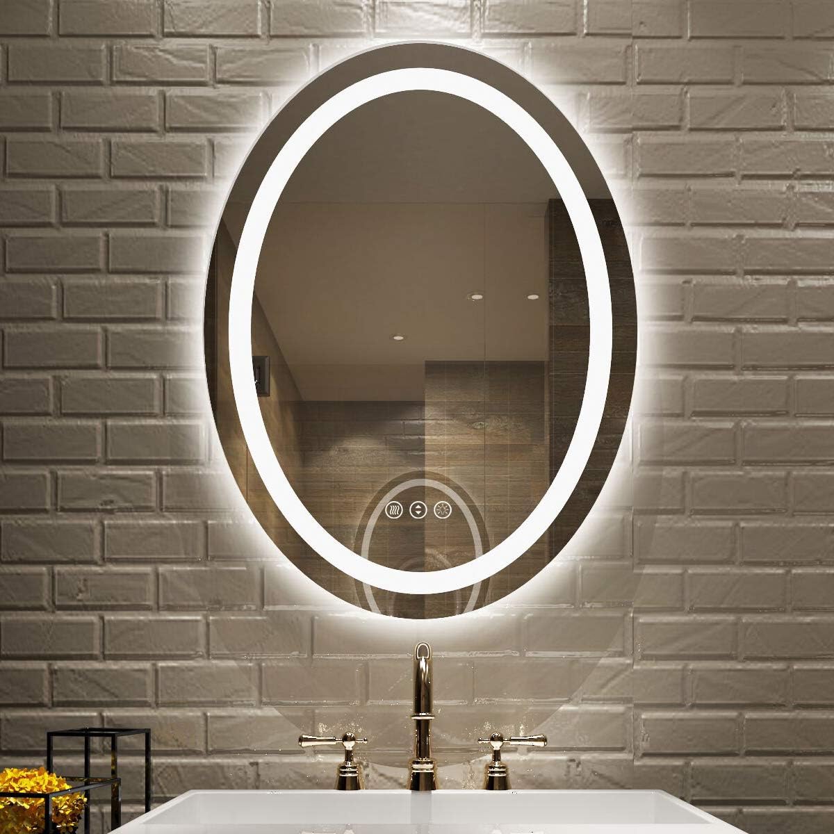 Amorho LED Bathroom Mirror Oval 20x28, Shatter-Proof Dimmable Anti-Fog Frameless Vanity Mirrors for Wall, Colors Adjustable (Backlit + Front-Lighted)