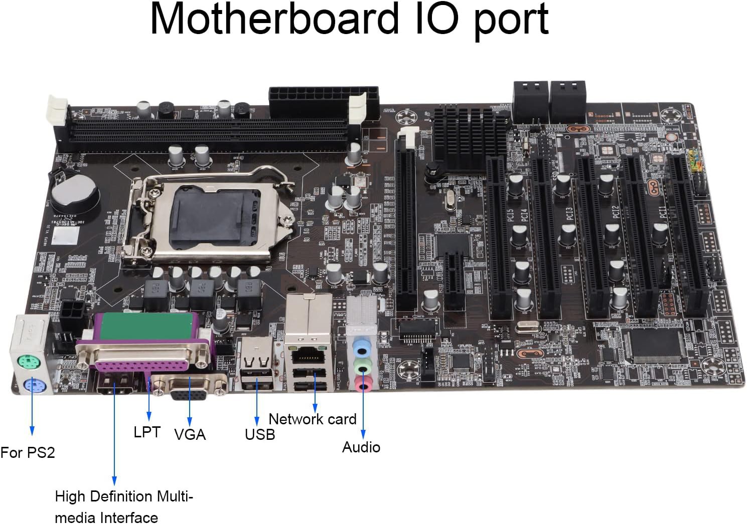 Zunate LGA 1155 Motherboard, Gaming Motherboard H61 with HDMI SATA2.0 USB2.0, 5 PCI Interfaces, PCIE 1X, Support VGA, LPT Port for Computer