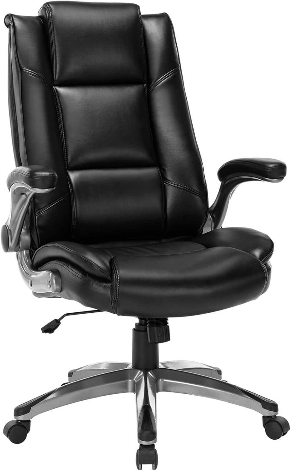 COLAMY High Back Office Chair PU Leather Executive Swivel Computer Desk Chair Flip-up Arms and Adjustable Thick Padding Ergonomic Design Lumbar Support