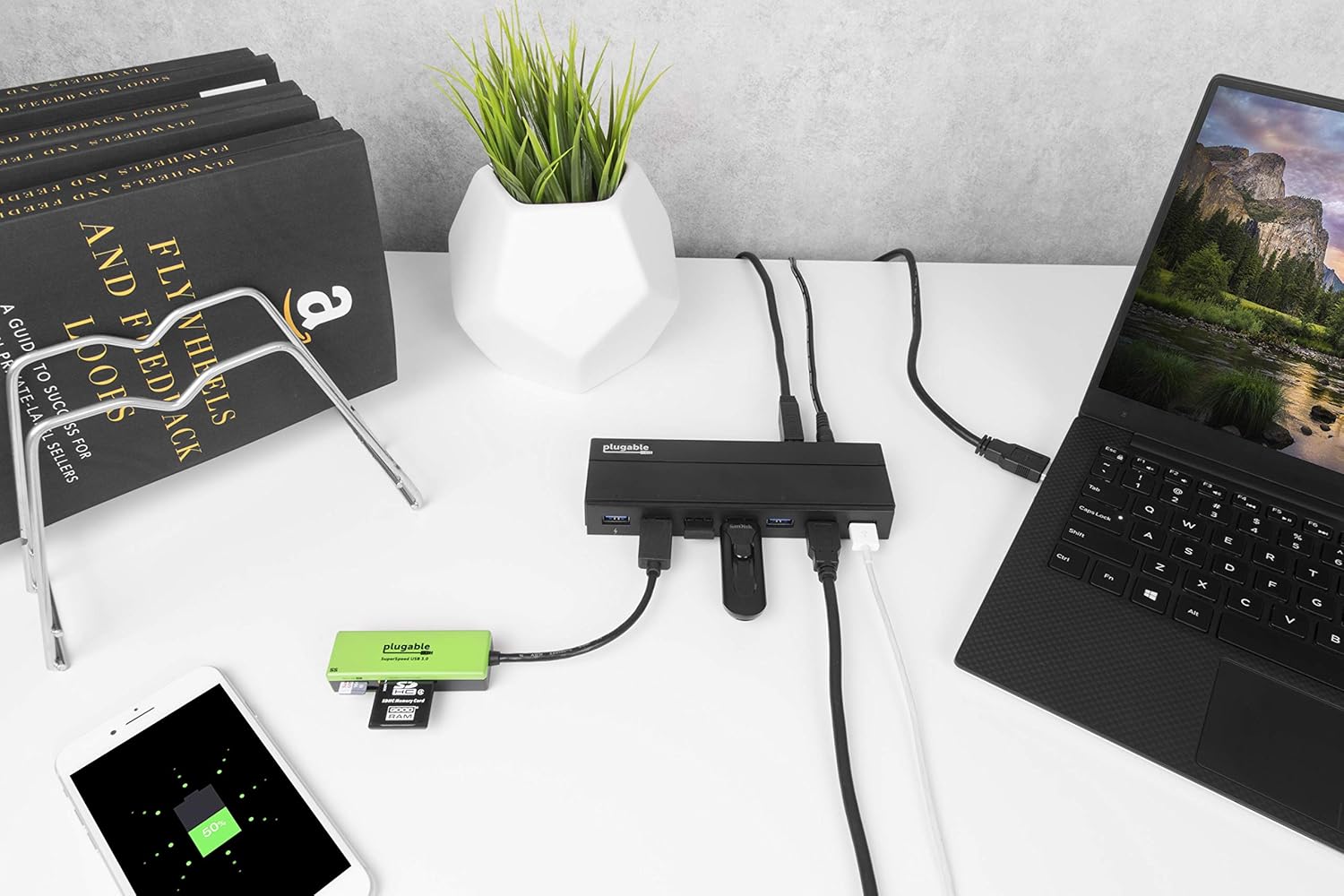 Plugable 7-Port USB 3.0 Hub with 36W Power Adapter Pack of 2