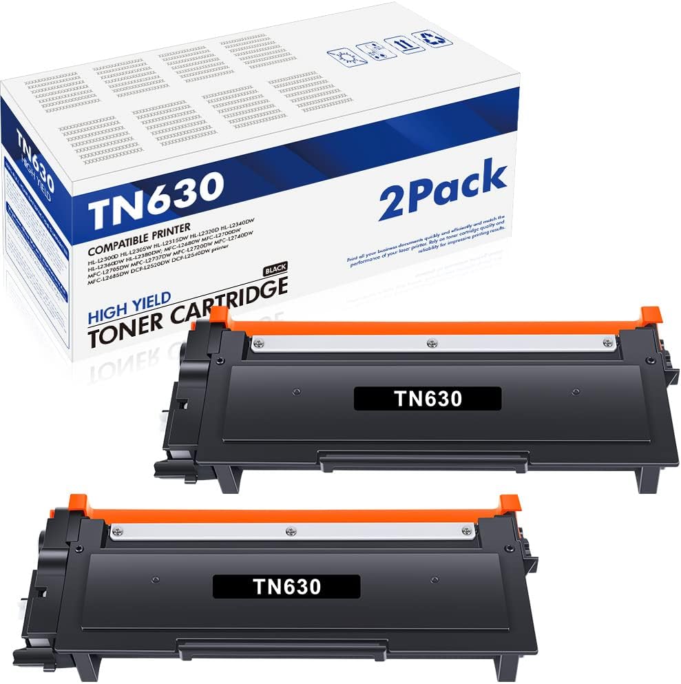 TN630 Toner for Brother Printer: 2 Pack Black Compatible TN630 TN 630 TN-630 Toner Cartridge Replacement for Brother HL-L2380DW HL-L2300D MFC-L2700DW HL-L2340DW MFC L2700DW MFCL2700DW MFC-L2740DW