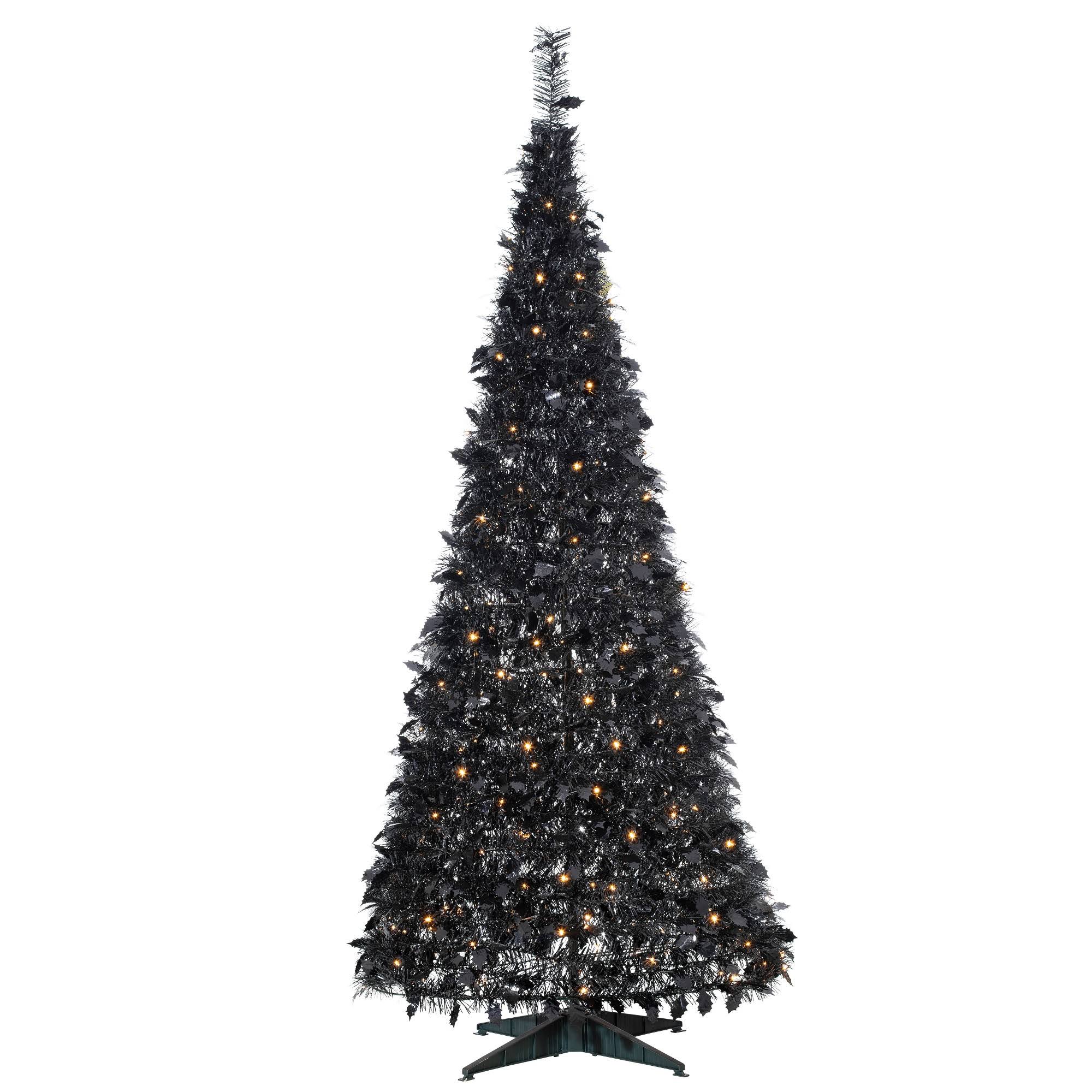 Sterling 6-Foot High Pop Up Pre-Lit Black Pine Tree with Warm White Lights