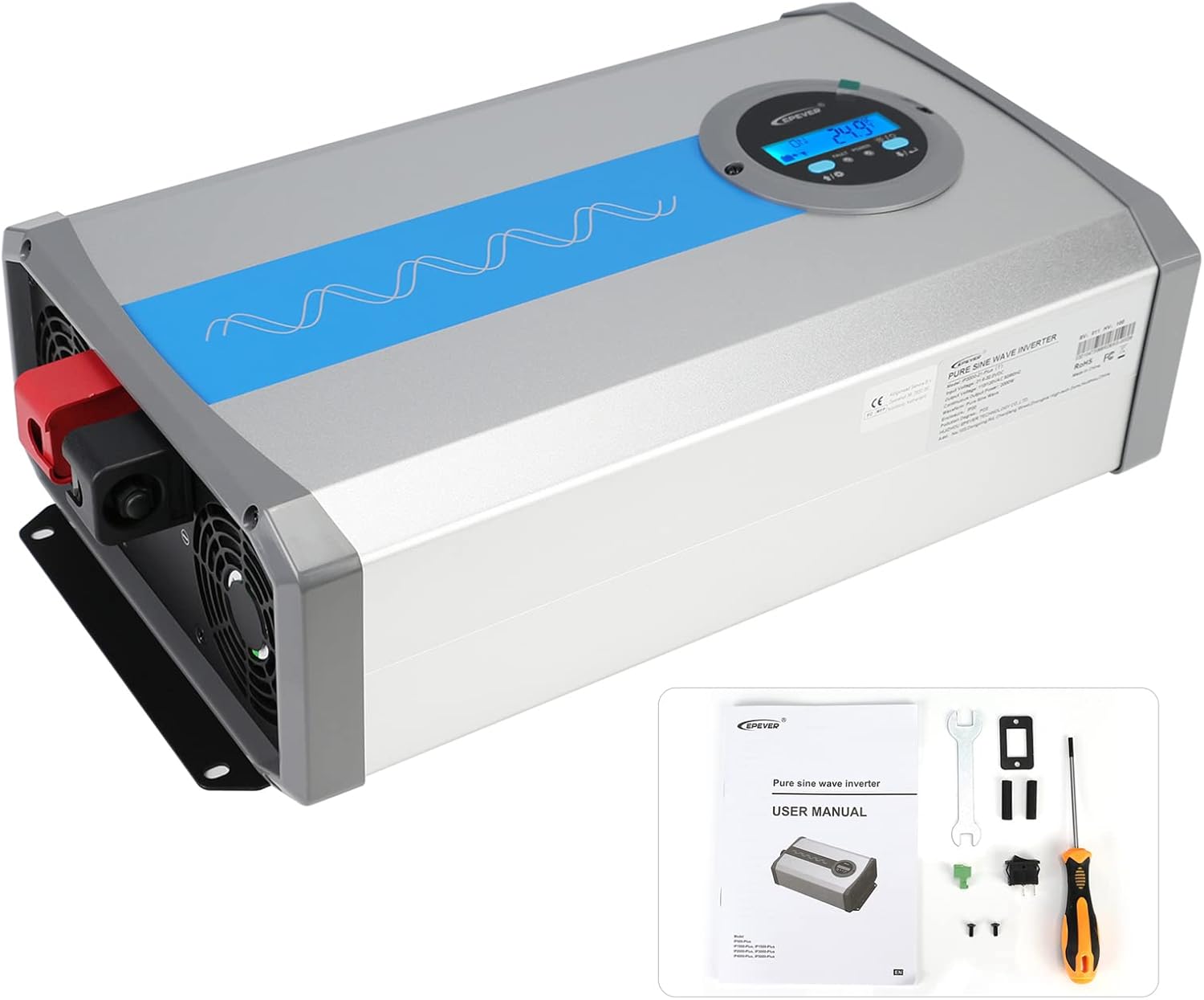 3000W Inverter Pure Sine Wave Inverter for 12V Battery Lead-Acid and Lithium Battery Off Grid DC to AC Converter Inverter LED Display Remote Control USB Port Support Single Phase 220Vac Output