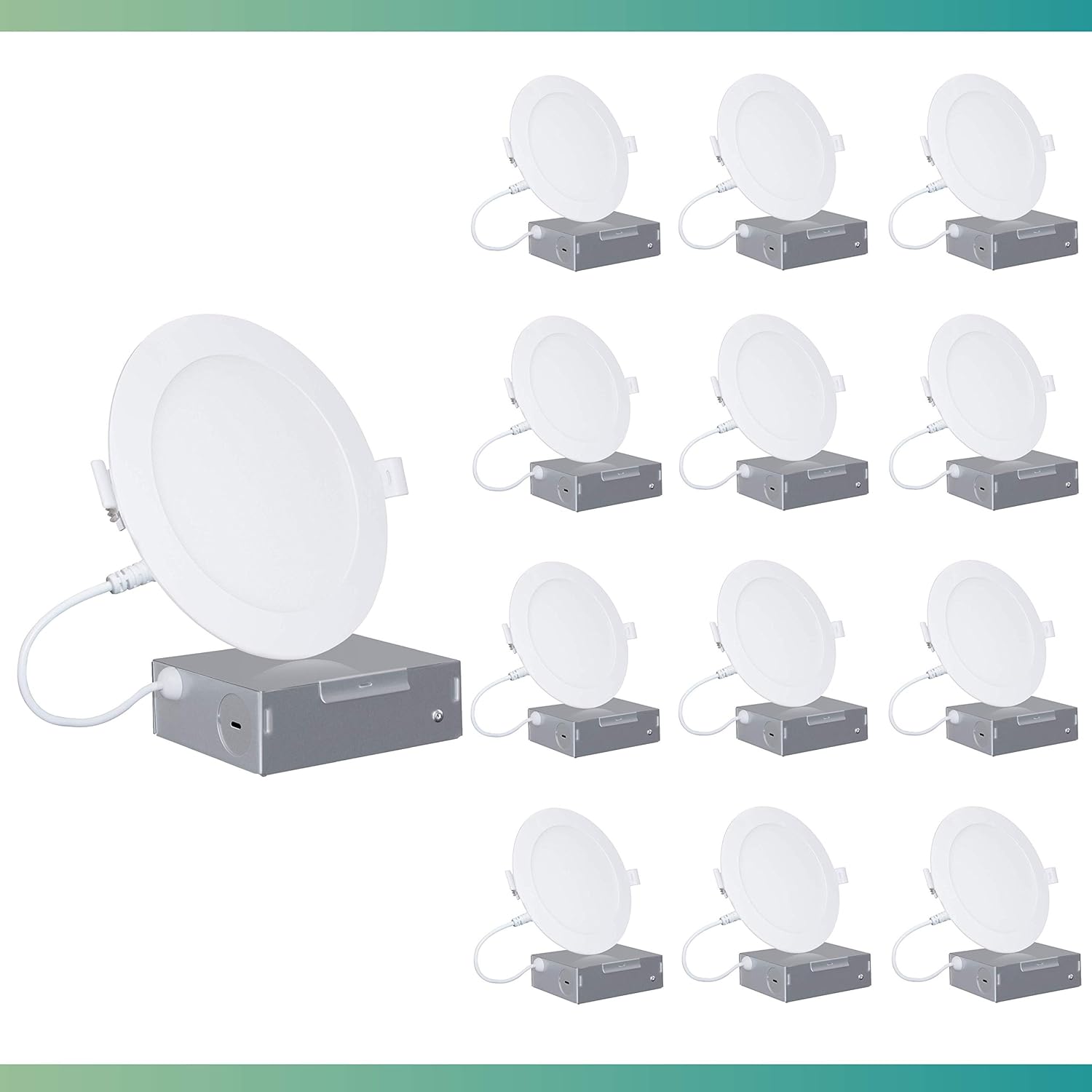 Infibrite 6 Inch WiFi Smart Ultra-Thin LED Ceiling Mount Recessed Light 12W 1100LM Dimmable with Junction Box, App & Voice Control, Alexa/Google Compatible, ETL & Energy Star, Wet Rated (12 Pack)