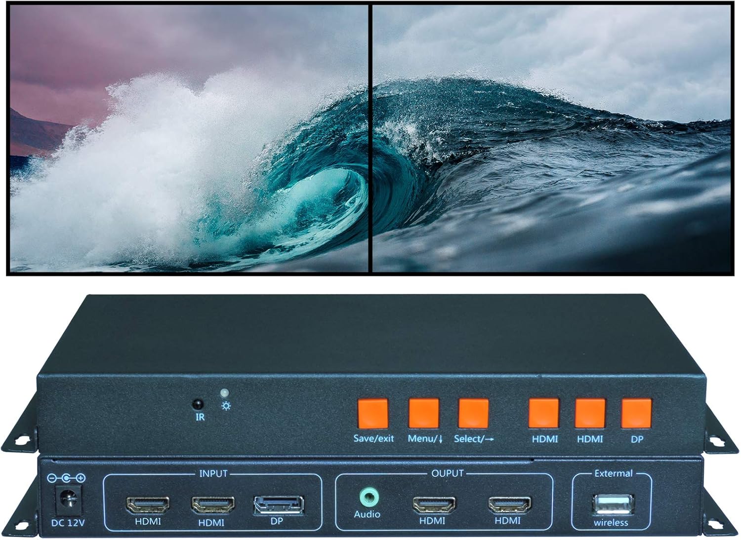 DEFACE Video Wall Controller 4K 3840x2160@60Hz HDMI 2.0, HDMI 1.4, DP1.2 Inputs with HDMI Outputs for 2 TV Splicing, Support 1x2 Display and 180 Degree Rotate