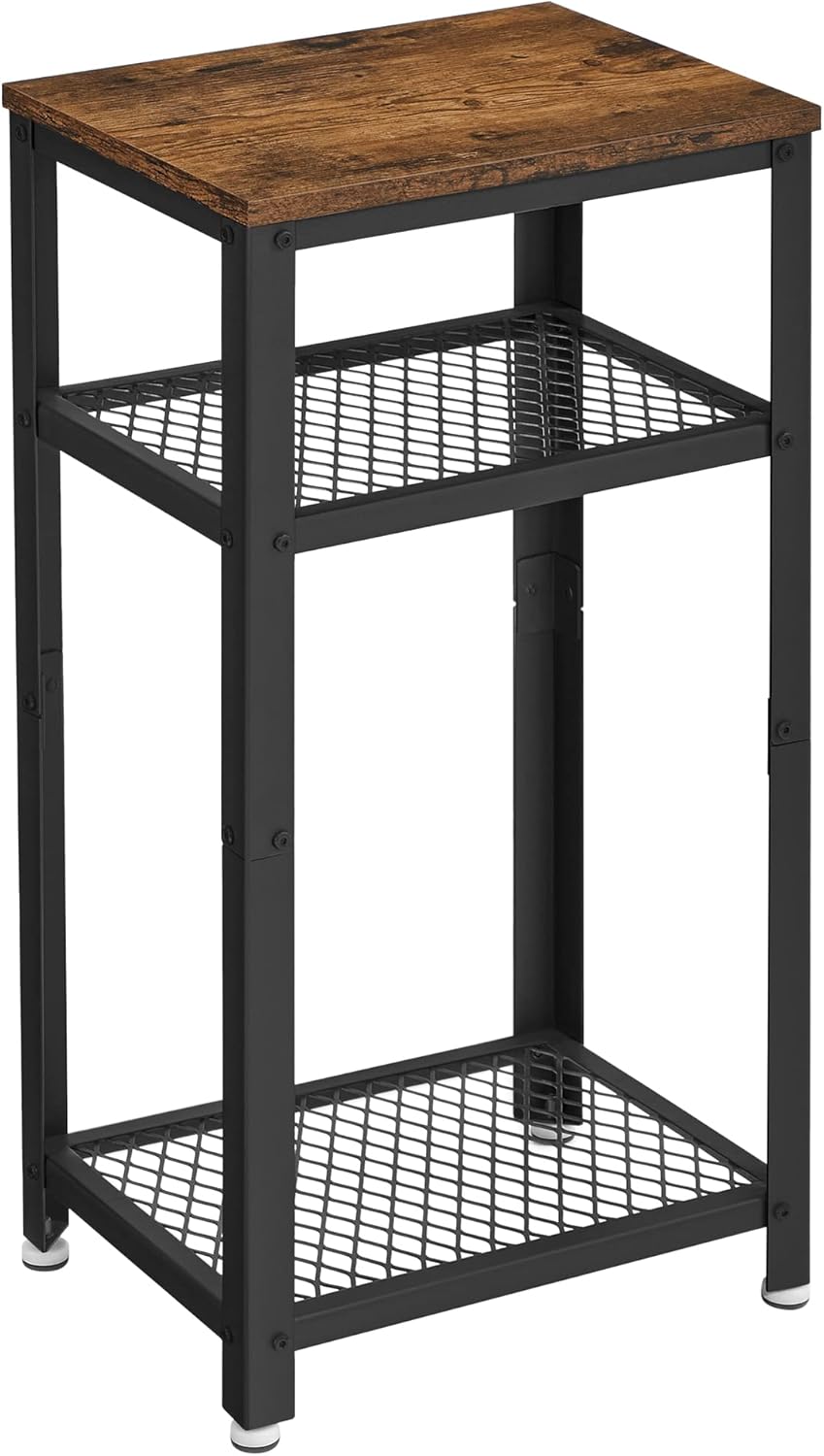 VASAGLE Bryce Side Table, End Telephone Table with 2 Mesh Shelves, for Office Hallway or Living Room, Industrial Accent Furniture with Steel Frame, Rustic Brown and Black ULET75BX Pack of 2
