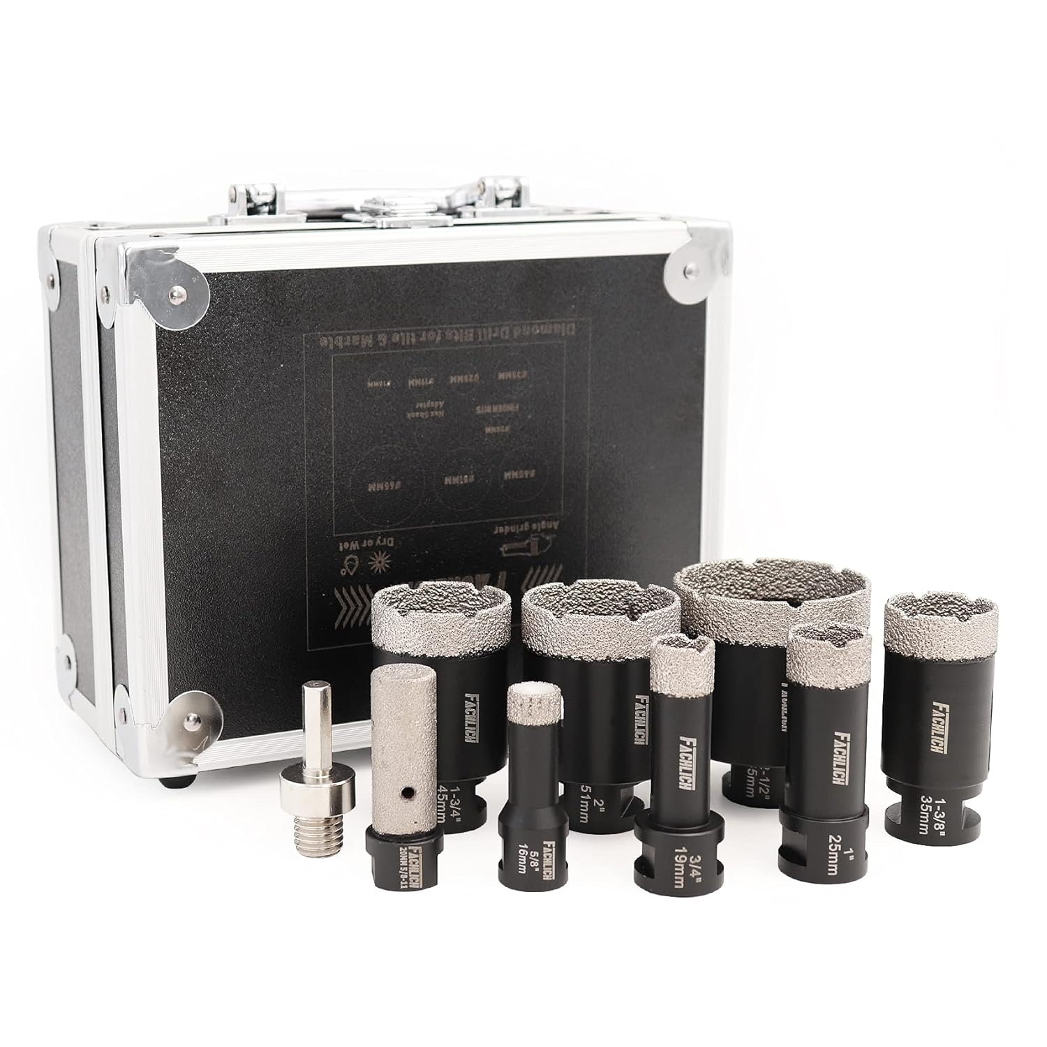 FACHLICH Diamond Core Drill Bit Set,16/19/25/35/45/51/65mm Diamond Drill Bit Set with 20mm Diamond Finger Bit and Hex Shank Adapter to 5/8-11 Thread for Porcelain Tile,Granite,Marble,Concrete,Masonry,Brick
