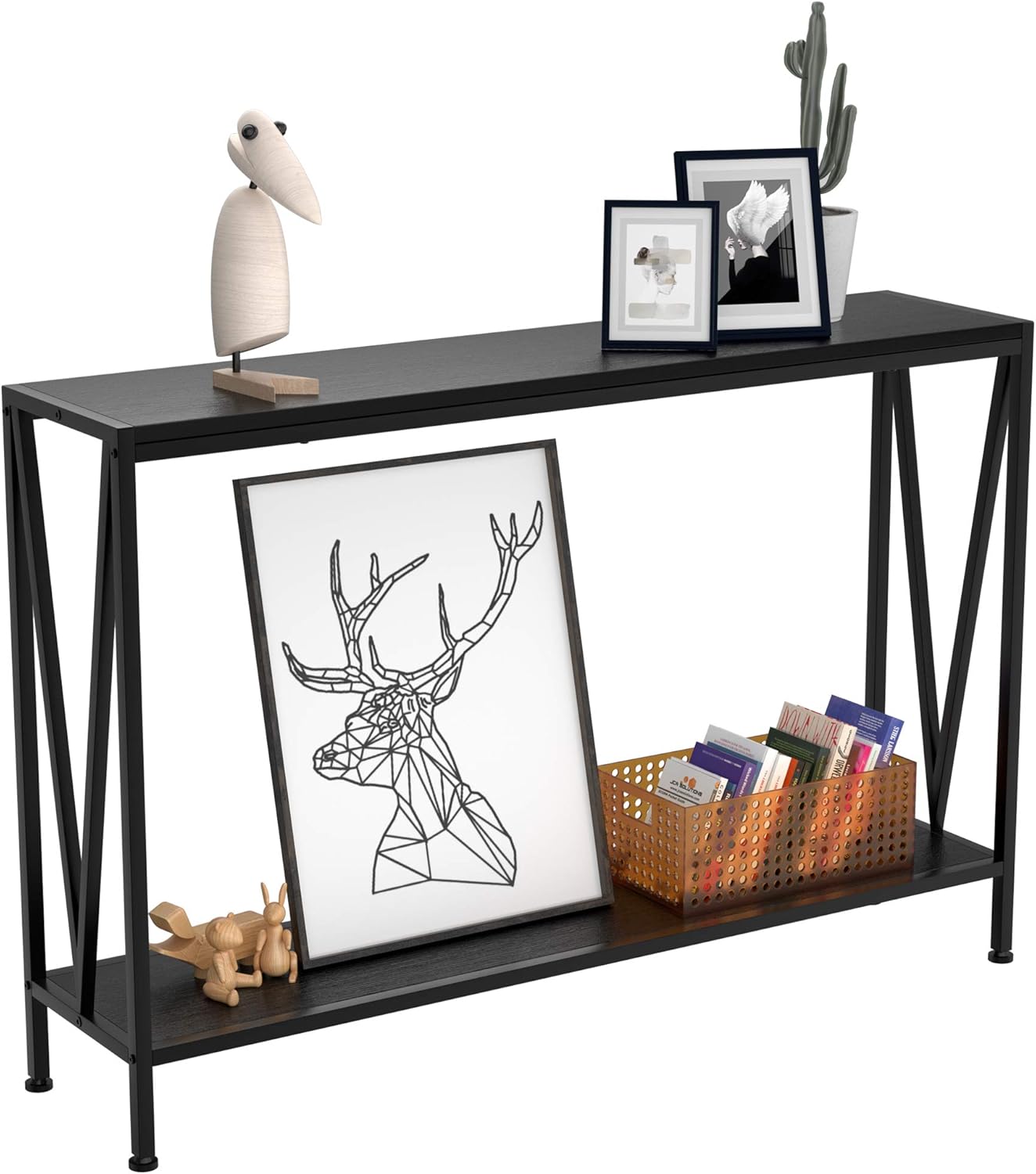 IDEALHOUSE 2-Tier Narrow Console Sofa Side Table for Entryway Hallway Living Room, Premium Entryway Furniture, 42.9in L x 9.8in W x 29.9in H (Black)