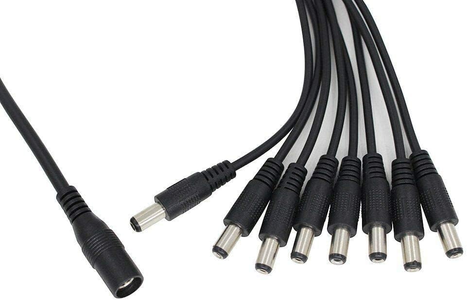 InstallerCCTV 1 to 8 Way Power Splitter Pigtail Cable,1 Female to 8 Male Output Power Splitter Cable Y Adapter for CCTV Accessories Black