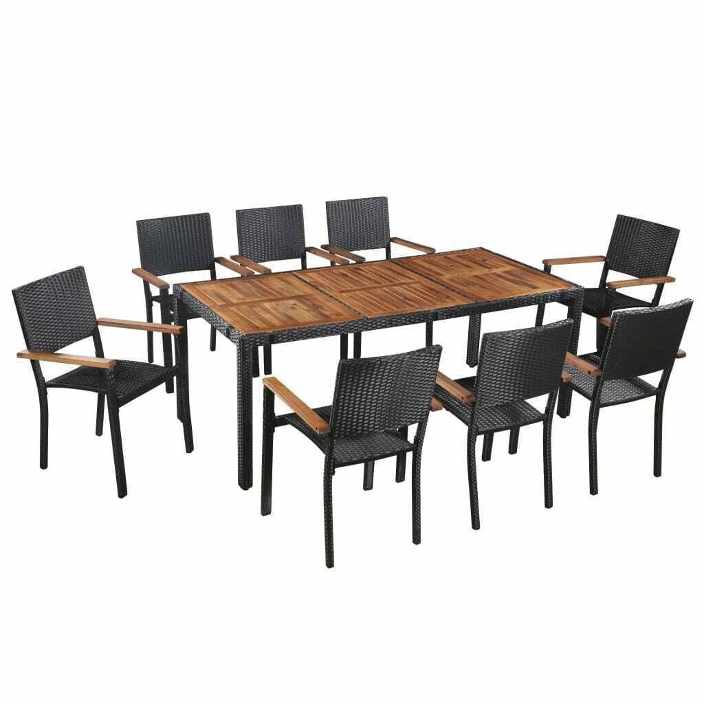 vidaXL Outdoor Dining Set 7 Pieces Poly Rattan and Solid Acacia Wood