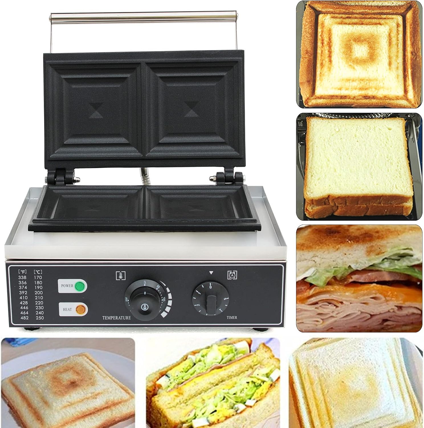 DNYSYSJ Commercial Sandwich Maker Waffle Maker Machine 2 Slice Sandwich Grill Stainless Steel Electric Sandwich Grill Machine with Non-stick Pan