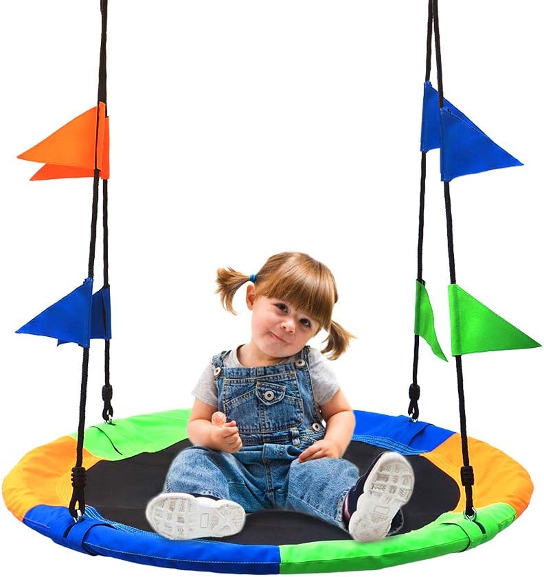 Saucer Tree Swing Seat with Straps for Children, 40 Inch Flying Saucer Swing for Kids 2 Added Hanging Straps Adjustable Multi-Strand Ropes Pack of 2