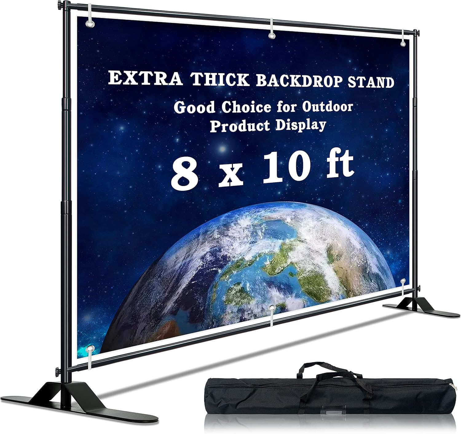 INNOVSIGN 8x10 ft Adjustable Backdrop Banner Stand, Heavy Duty Telescoping Step and Repeat Background Stand for Photography Backdrop and Trade Show Display (Thick)