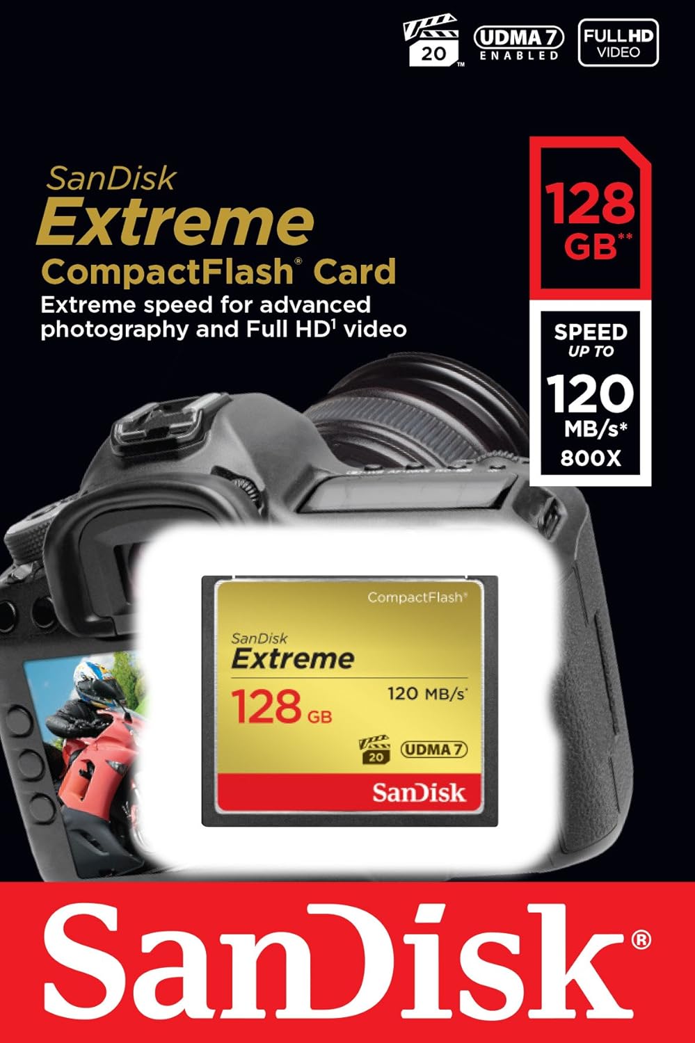 SanDisk 128GB Extreme CompactFlash Memory Card UDMA 7 Speed Up To 120MB/s - SDCFXSB-128G-G46